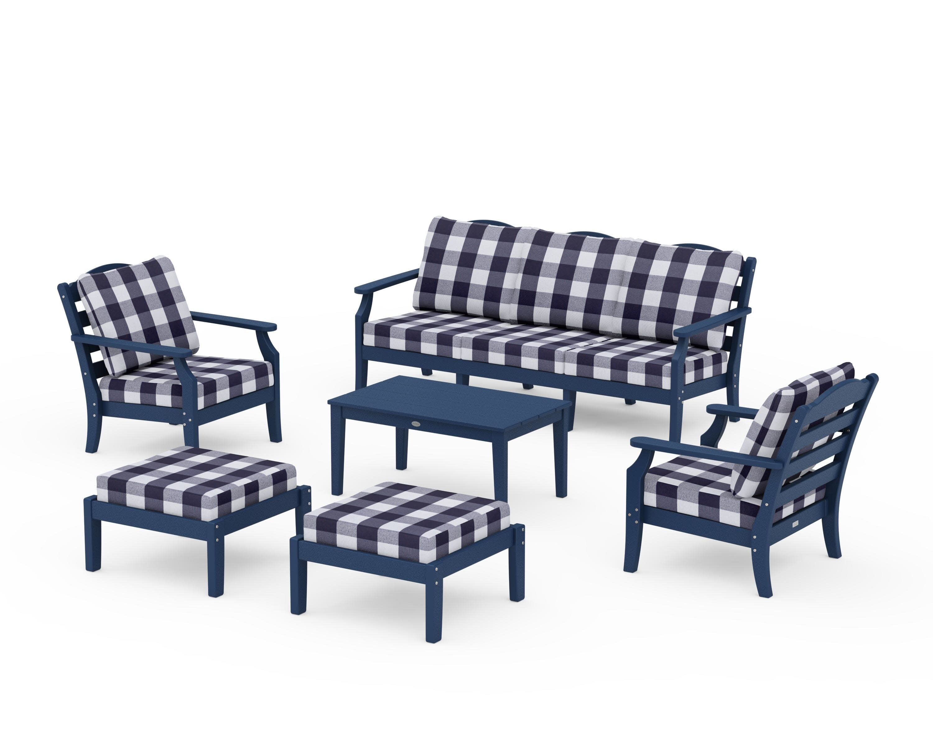 Savannah 6-Piece Lounge Sofa Set in Navy / Buffalo Plaid Navy