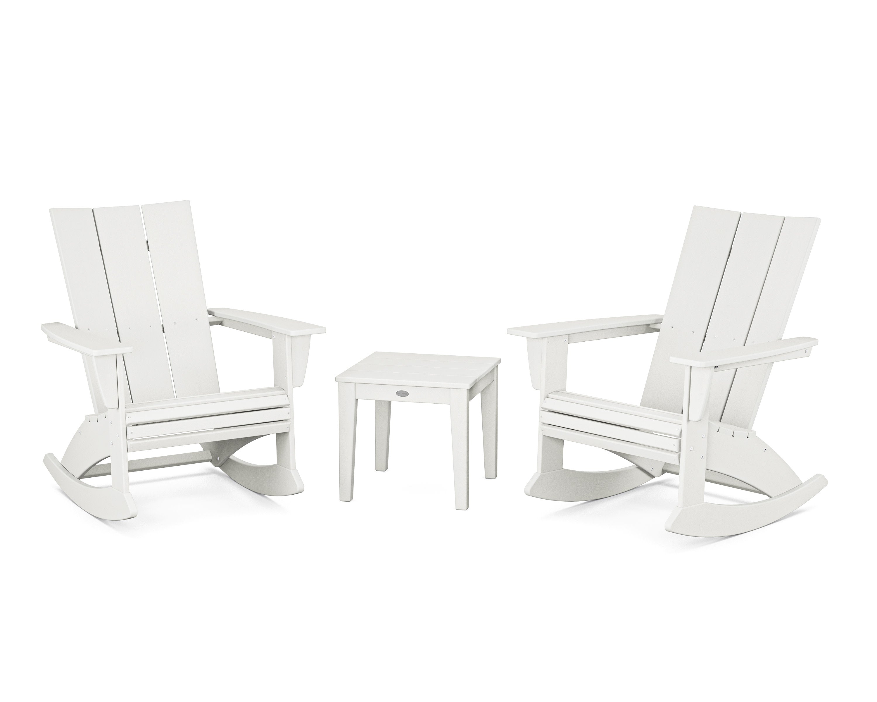 Modern Curveback 3-Piece Adirondack Rocking Chair Set in Vintage White