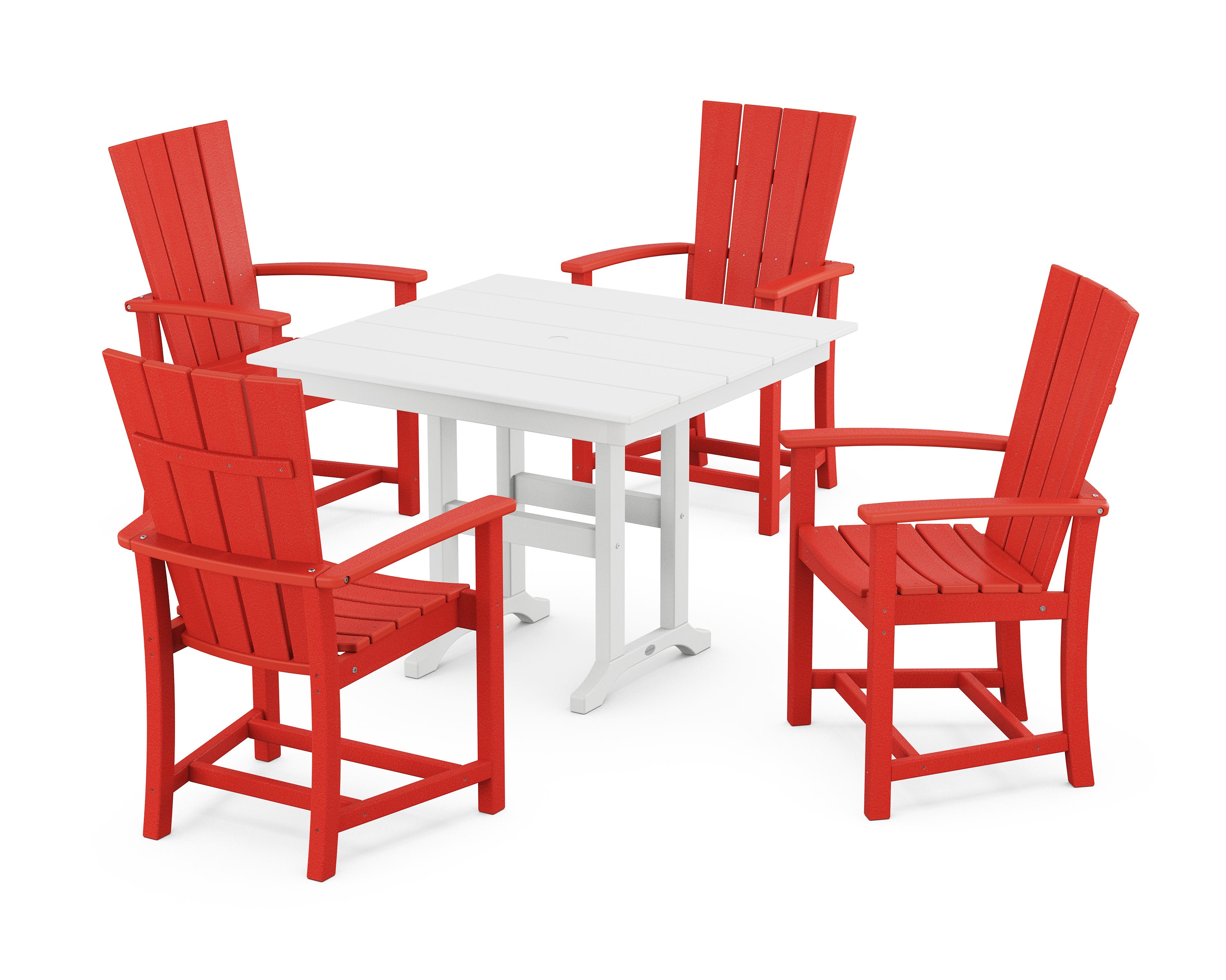 Quattro 5-Piece Farmhouse Dining Set in Sunset Red / White