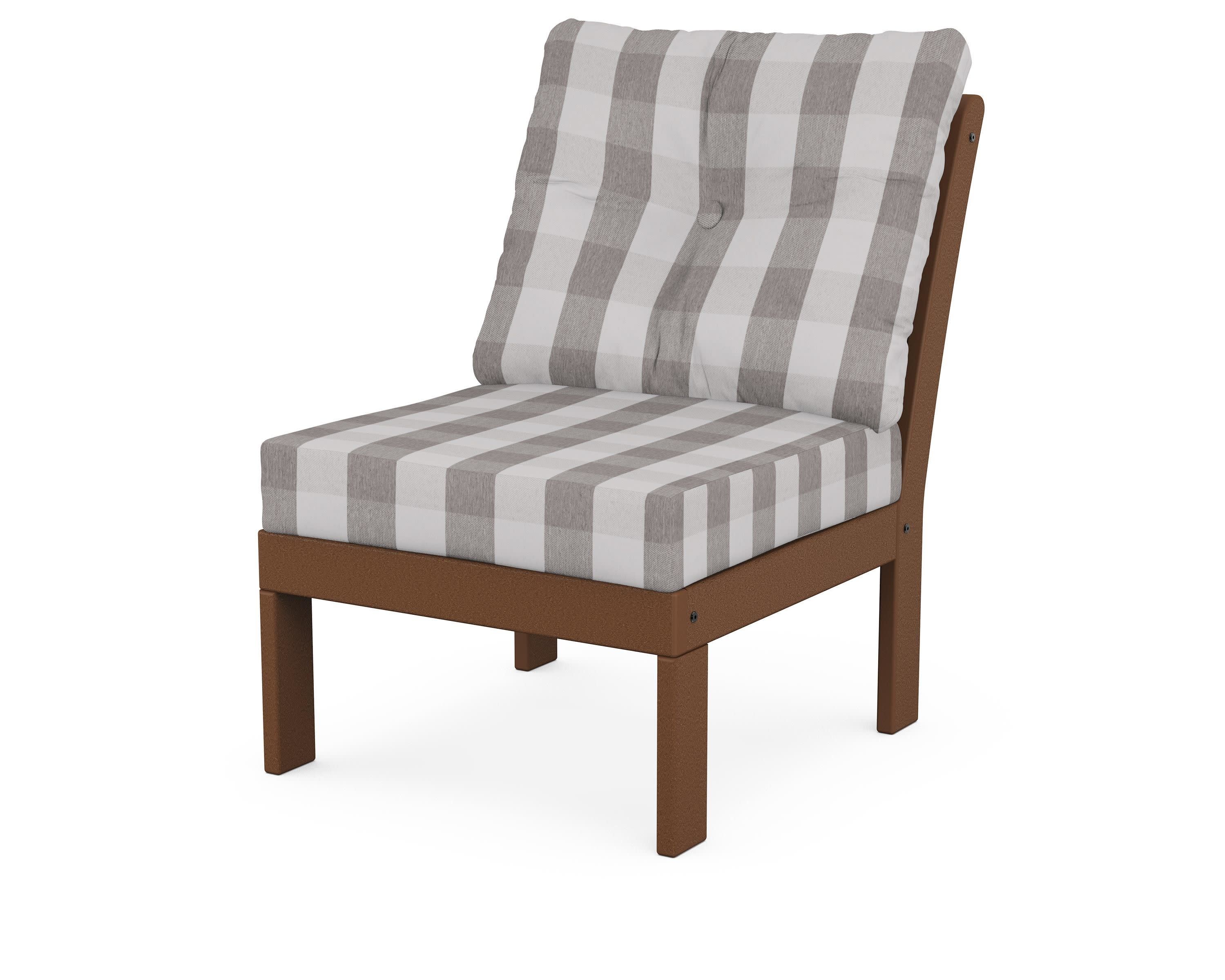 Vineyard Modular Armless Chair in Teak / Buffalo Plaid Grey Mist