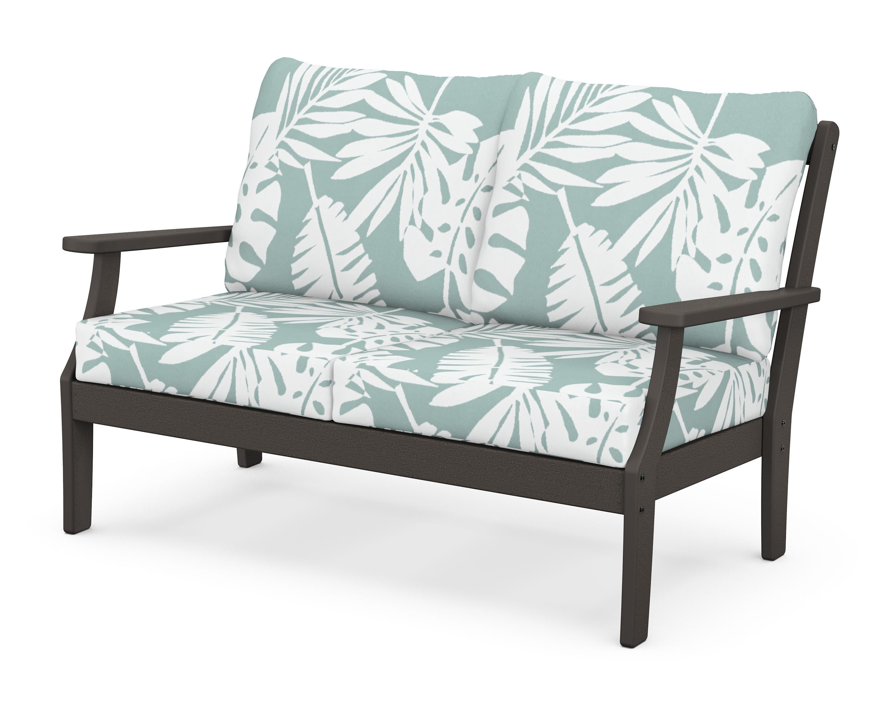 Braxton Deep Seating Loveseat in Vintage Coffee / Leaf Glacier Spa