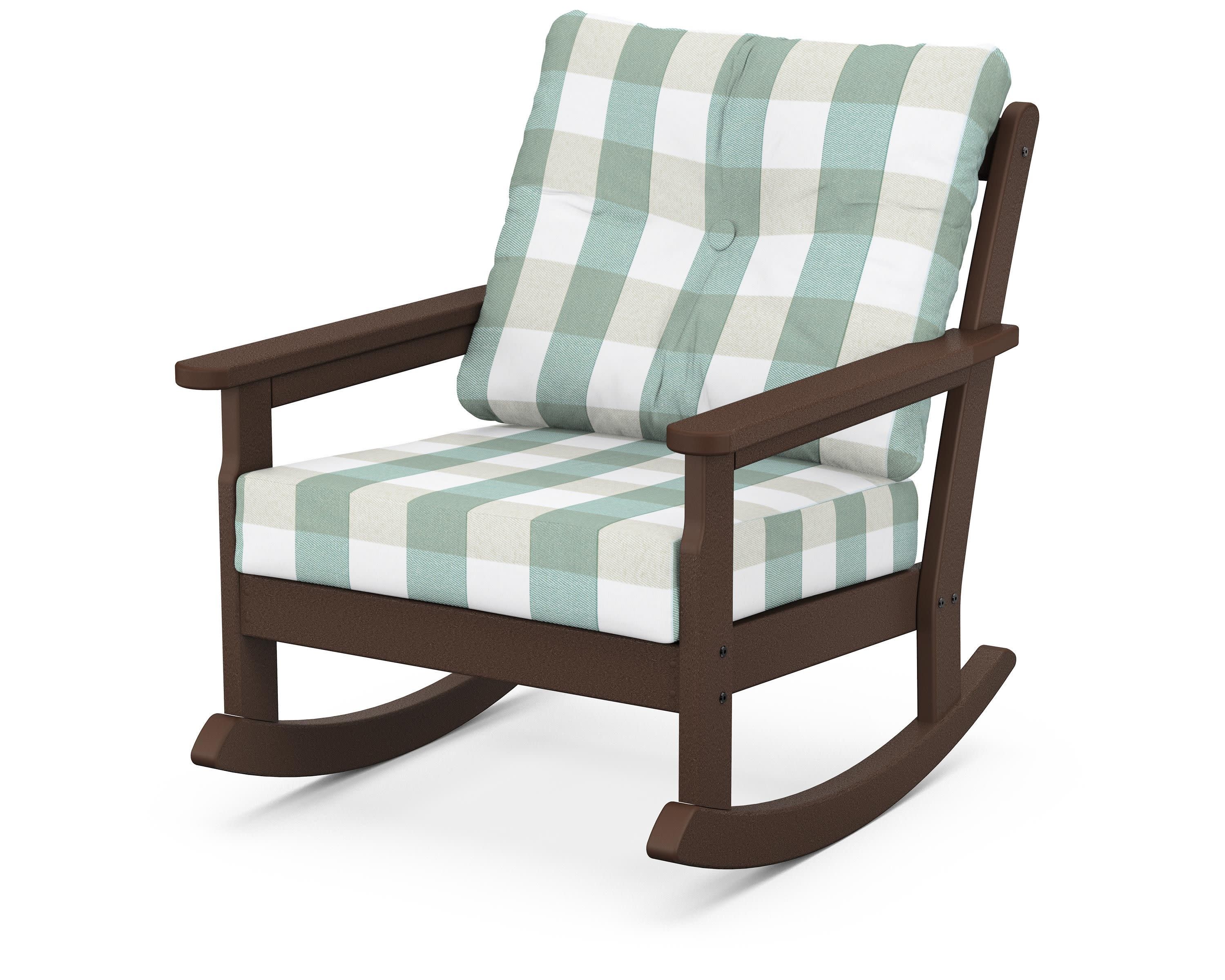 Vineyard Deep Seating Rocking Chair in Mahogany / Buffalo Plaid Glacier Spa