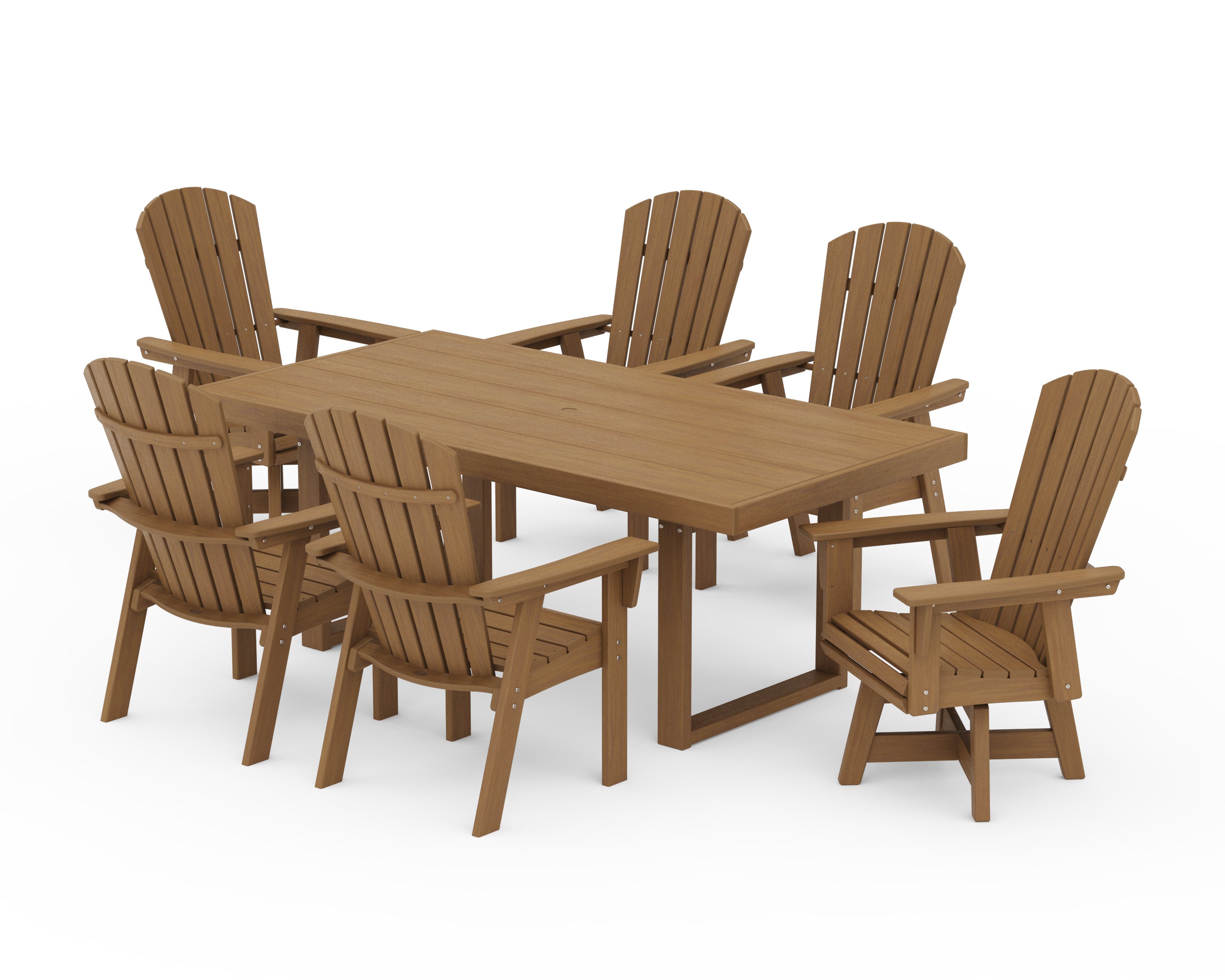Nautical Curveback Adirondack Swivel Chair 7-Piece Dining Set in Natural