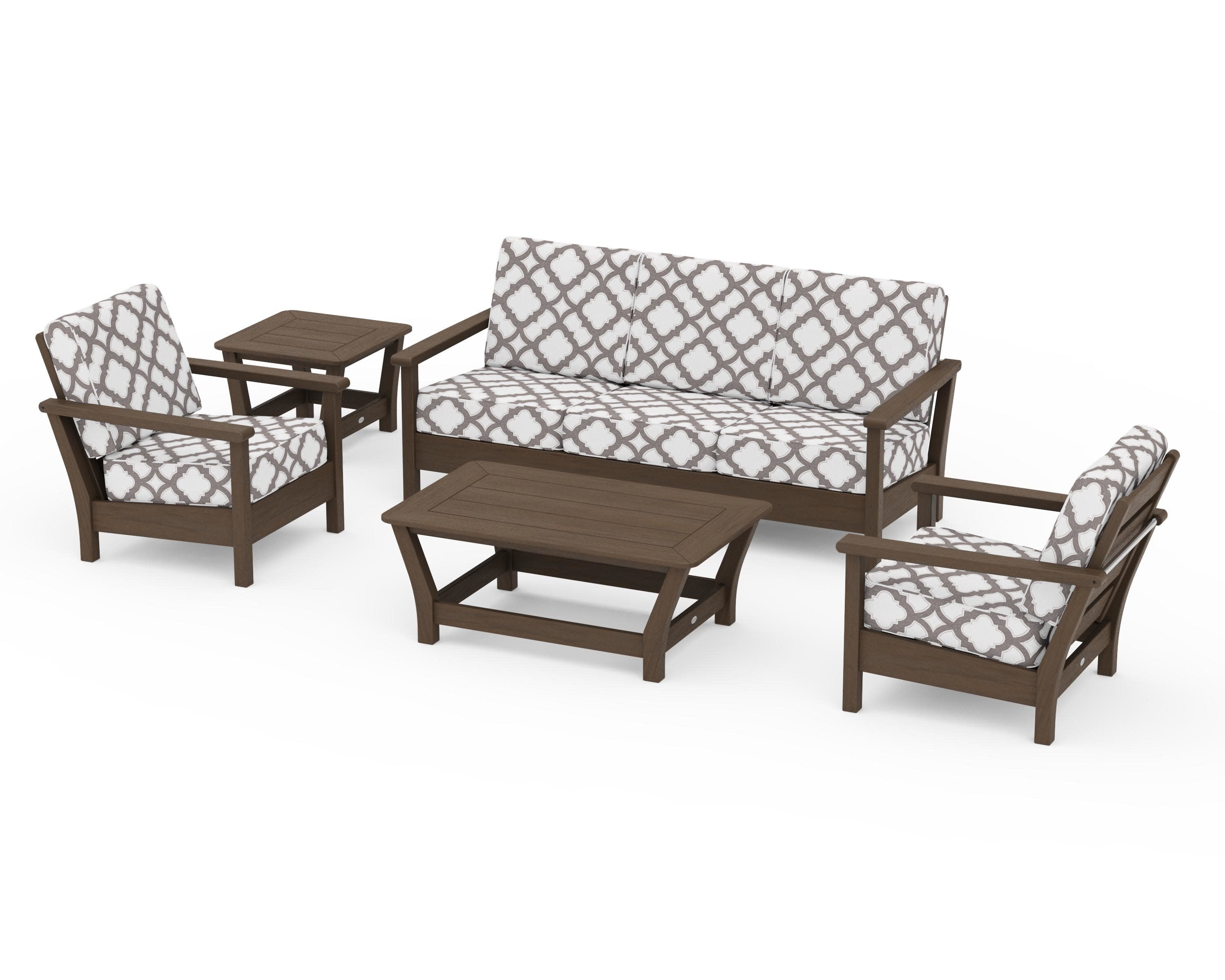 Harbour 5-Piece Deep Seating Set in Kona / Trellis Grey Mist