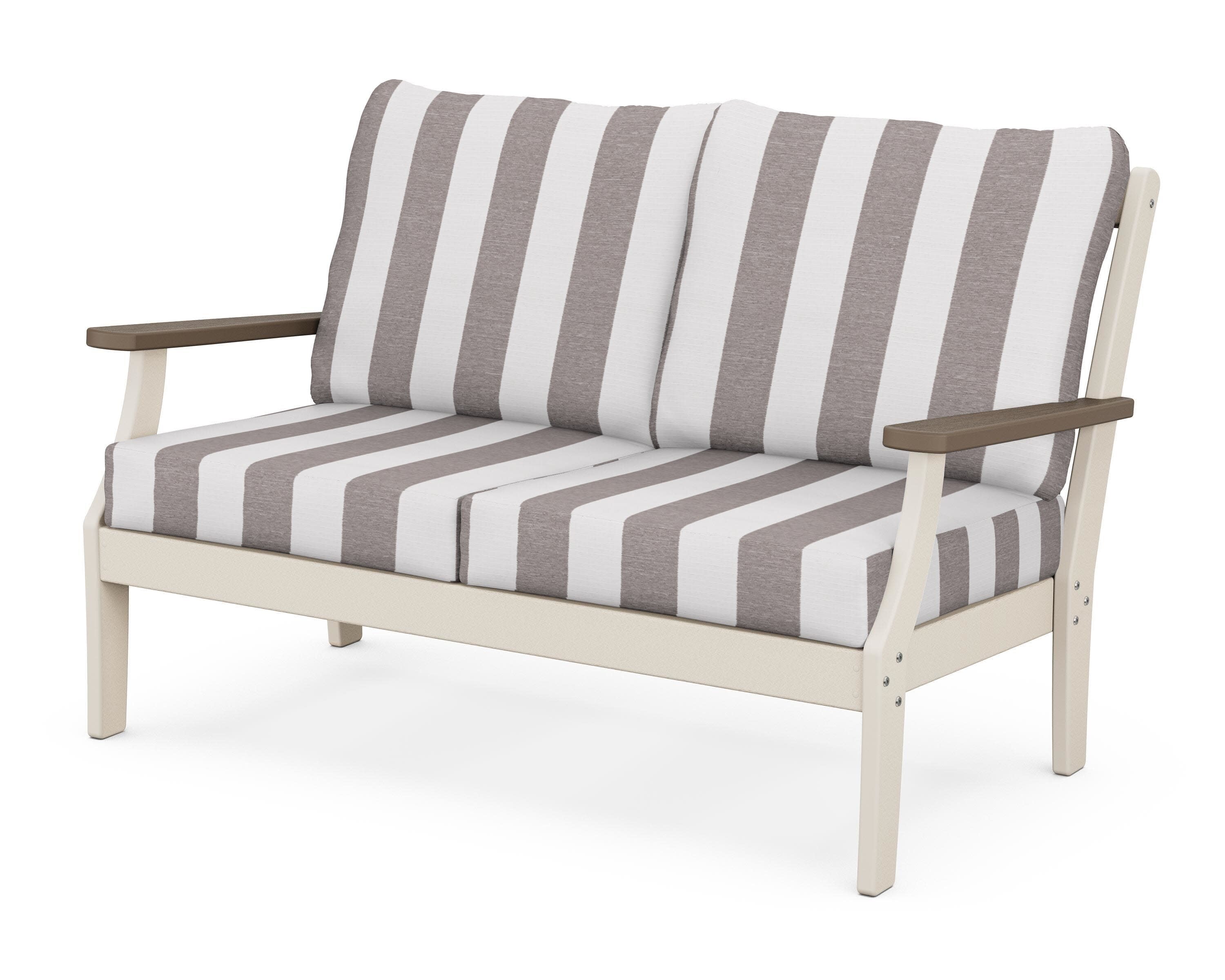 Braxton Deep Seating Loveseat in Sand / Kona / Cabana Stripe Grey Mist