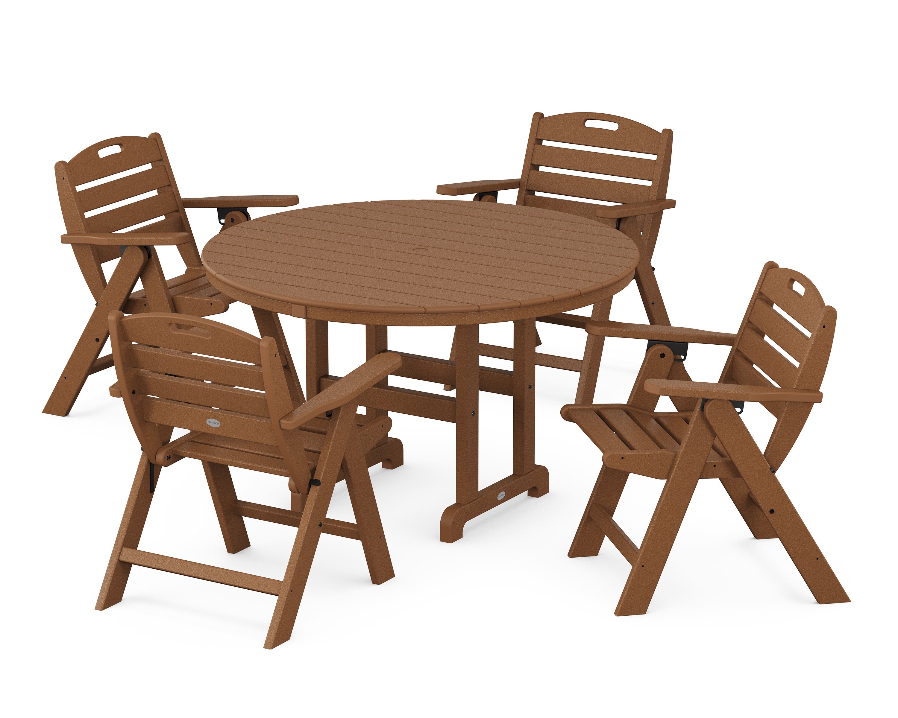 Nautical Folding Lowback Chair 5-Piece Round Farmhouse Dining Set in Teak