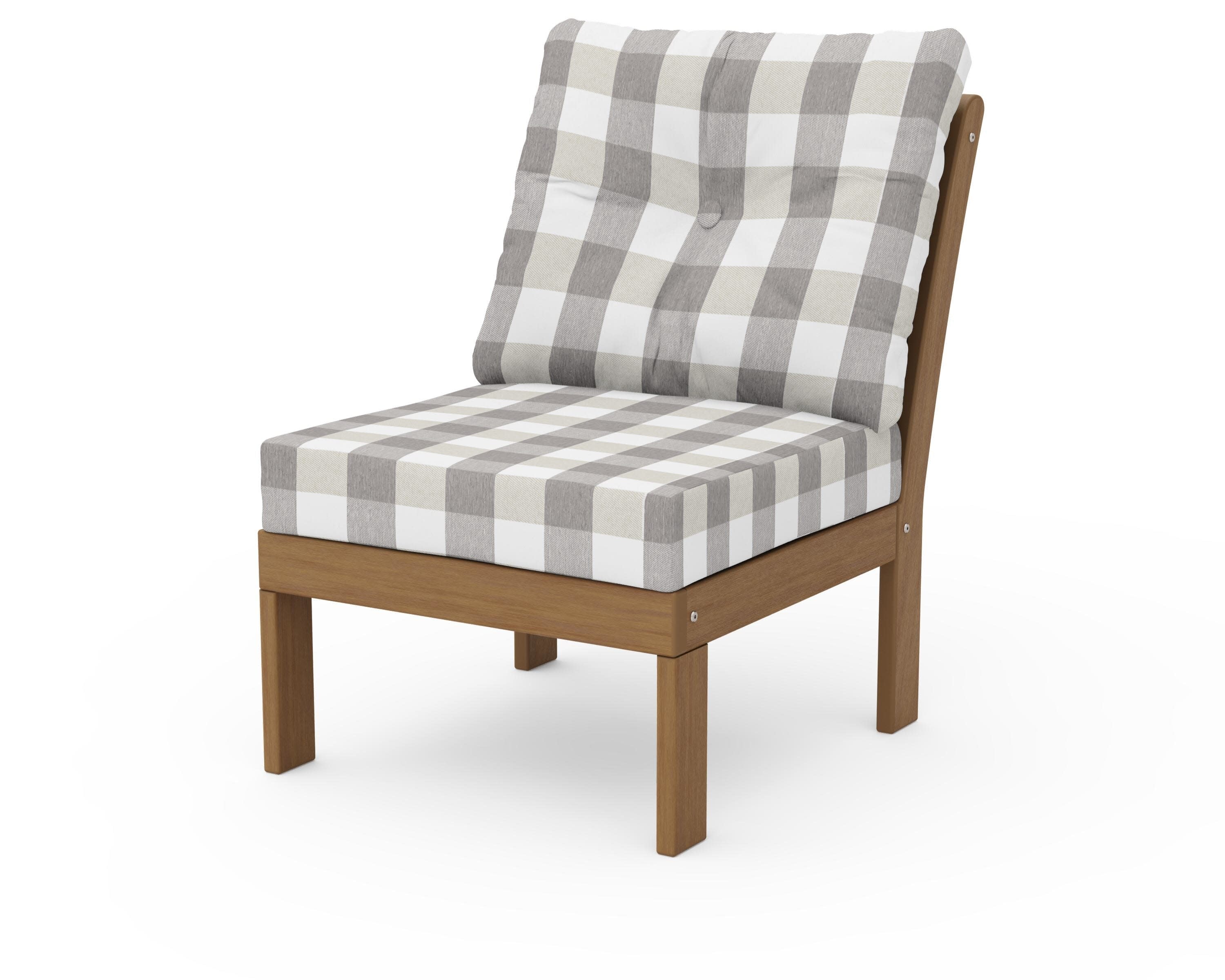 Vineyard Modular Armless Chair in Natural / Buffalo Plaid Grey Mist
