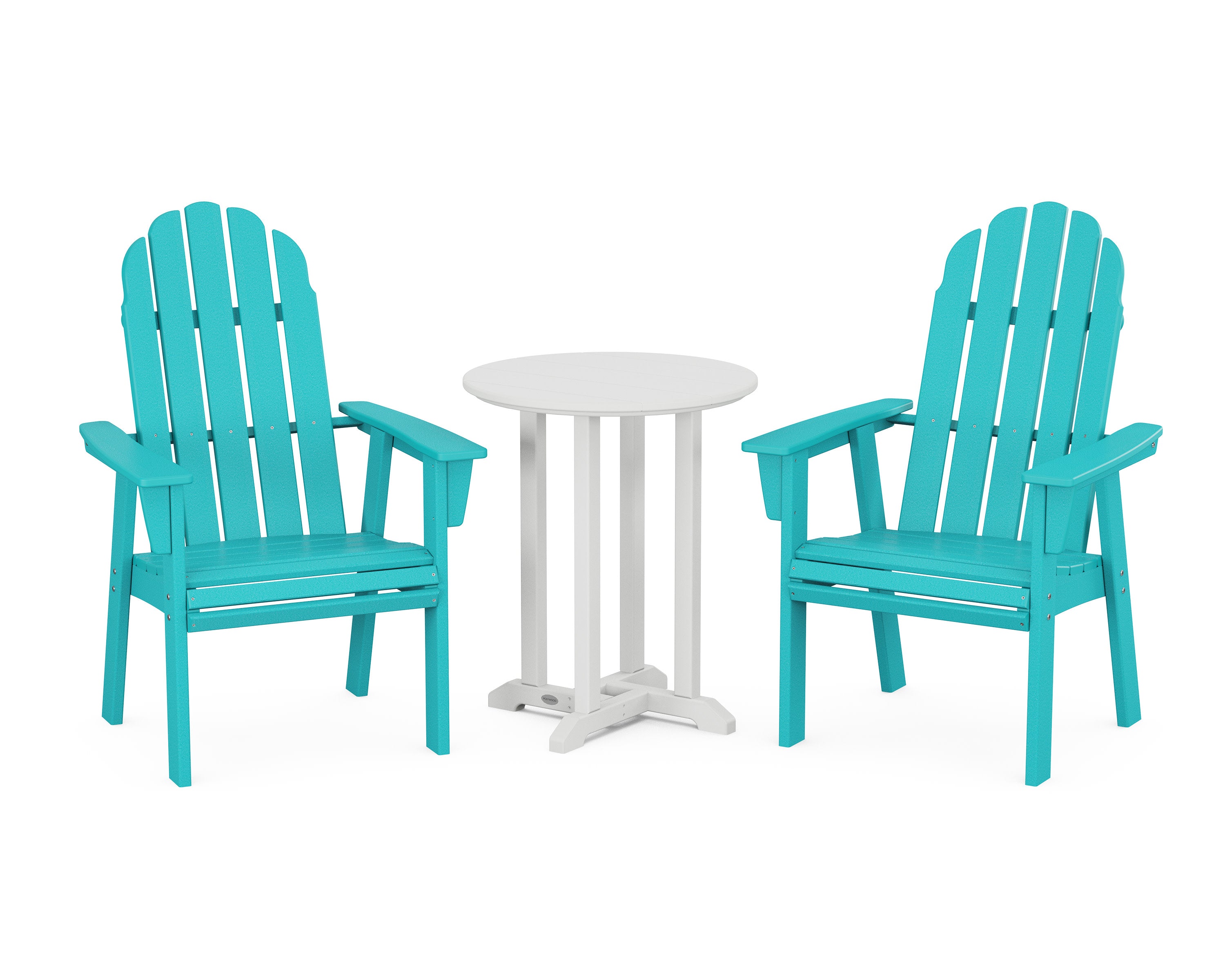 Vineyard Adirondack 3-Piece Round Bistro Dining Set in Aruba / White