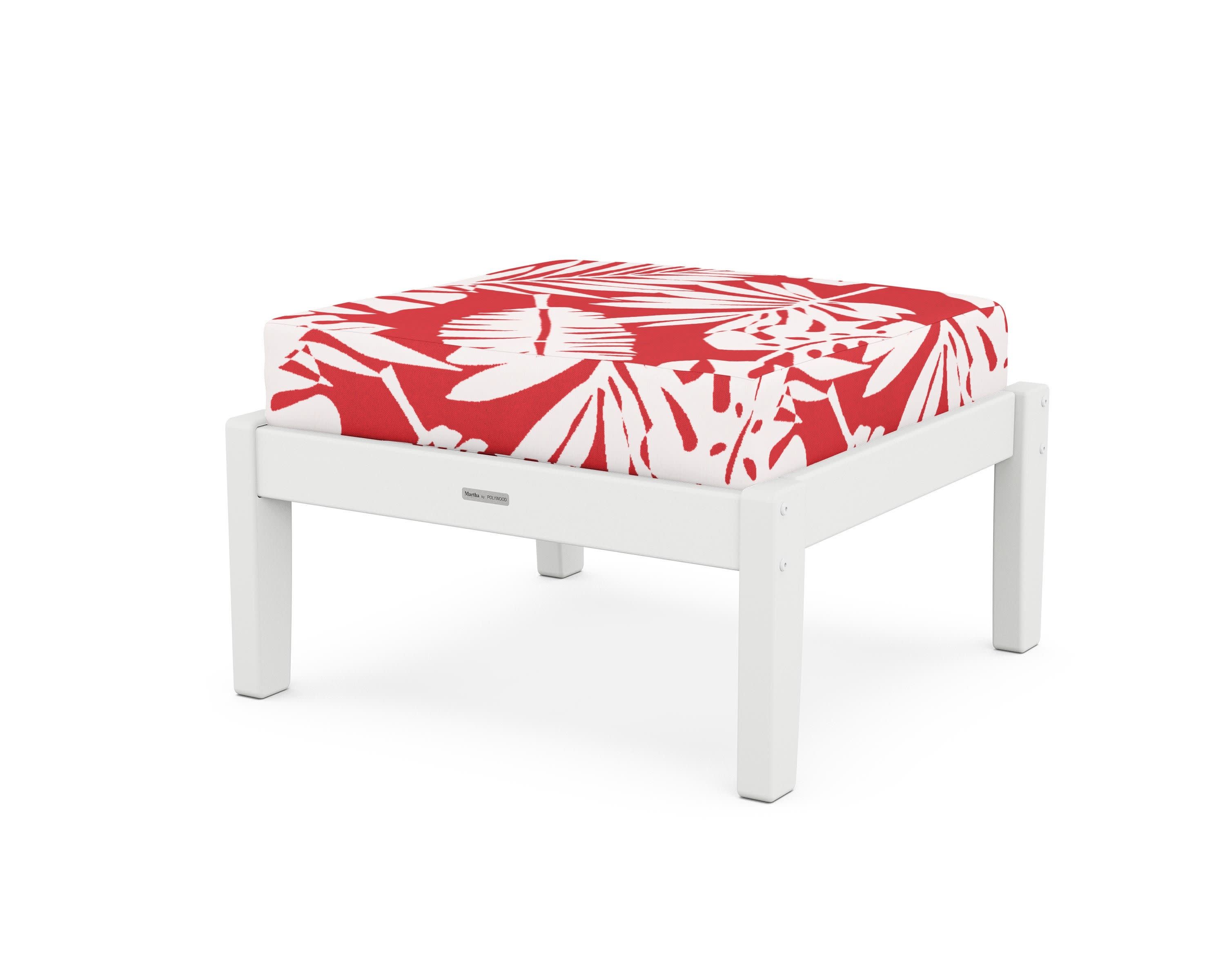 Chinoiserie Deep Seating Ottoman in White / Leaf Crimson
