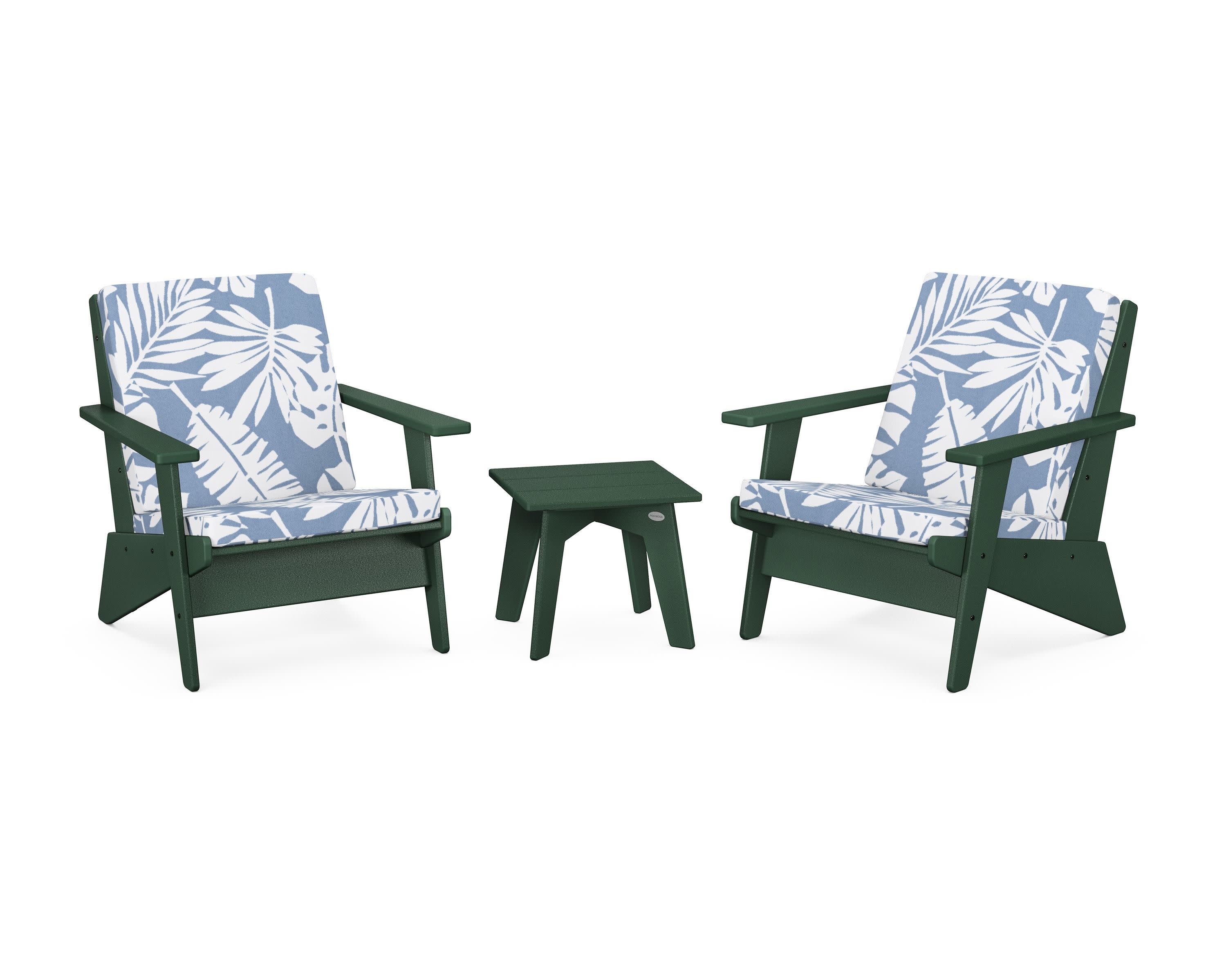 Riviera Modern Lounge 3-Piece Set in Green / Leaf Sky Blue
