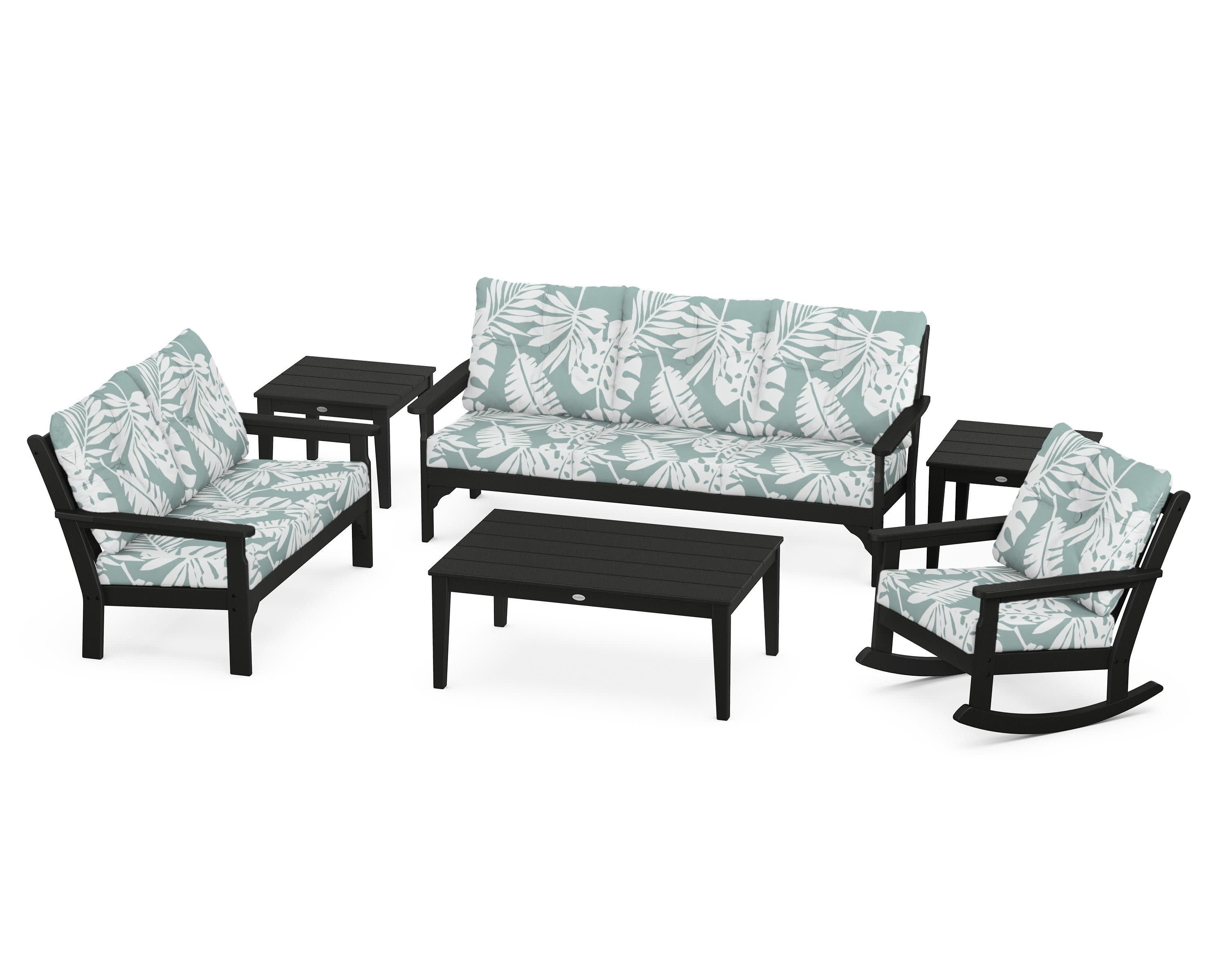 Vineyard 6-Piece Deep Seating Set in Black / Leaf Glacier Spa