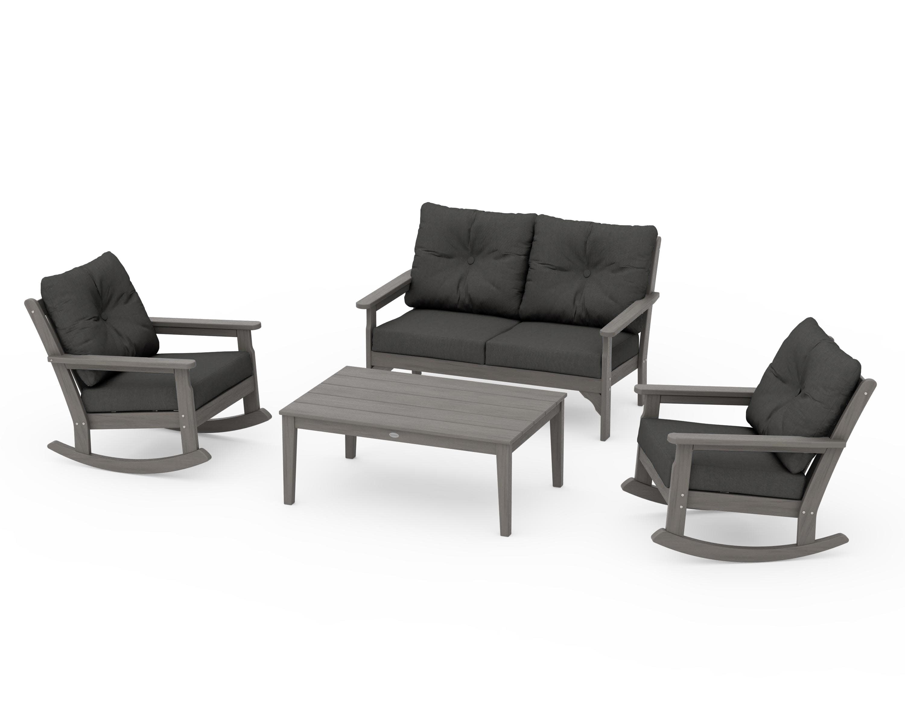 Vineyard 4-Piece Deep Seating Rocking Chair Set in Driftwood / Spectrum Carbon