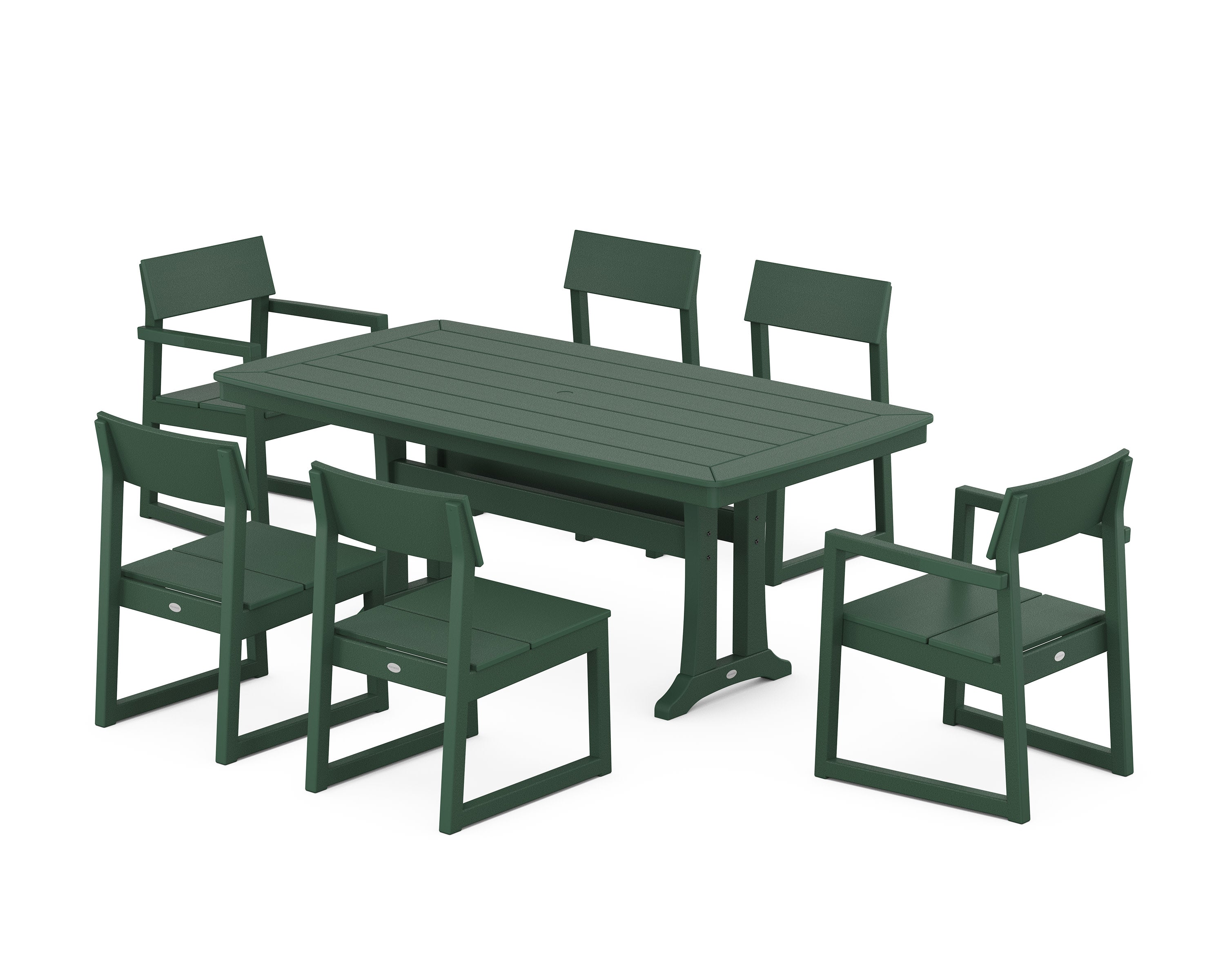 EDGE 7-Piece Dining Set with Trestle Legs in Green