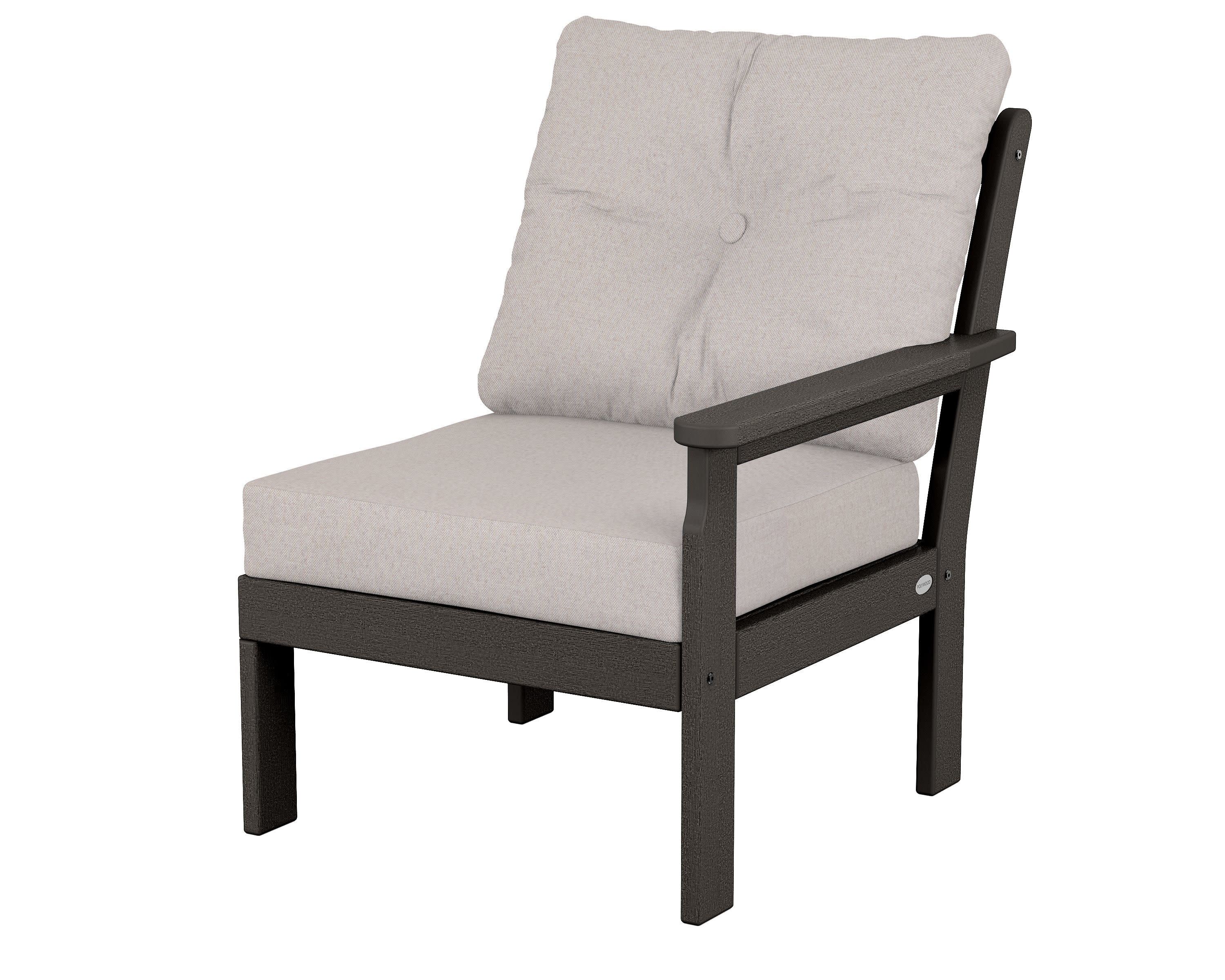 Vineyard Modular Right Arm Chair in Vintage Coffee / Dune Burlap