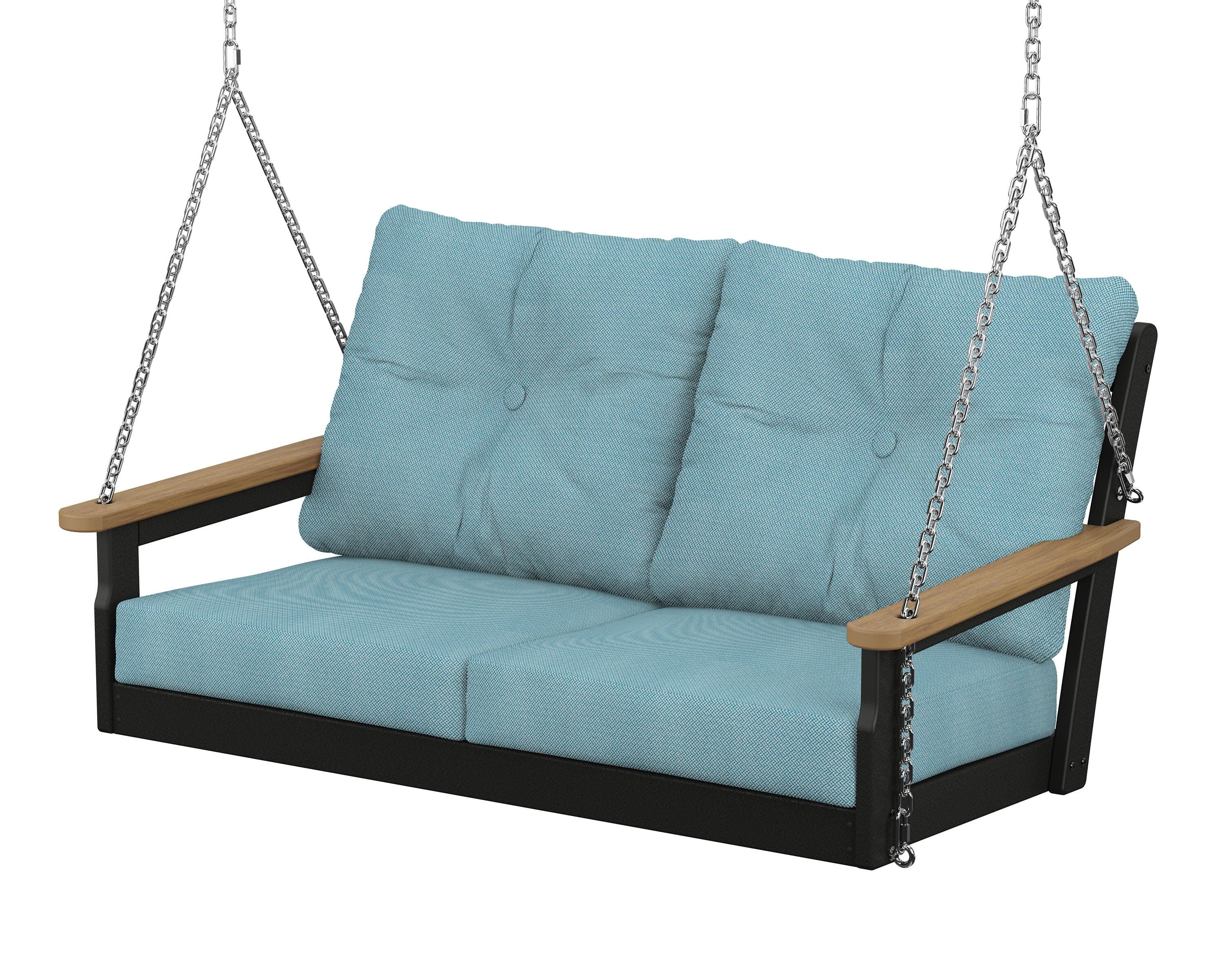 Vineyard Deep Seating Swing in Black / Natural / Lattice Sky Blue