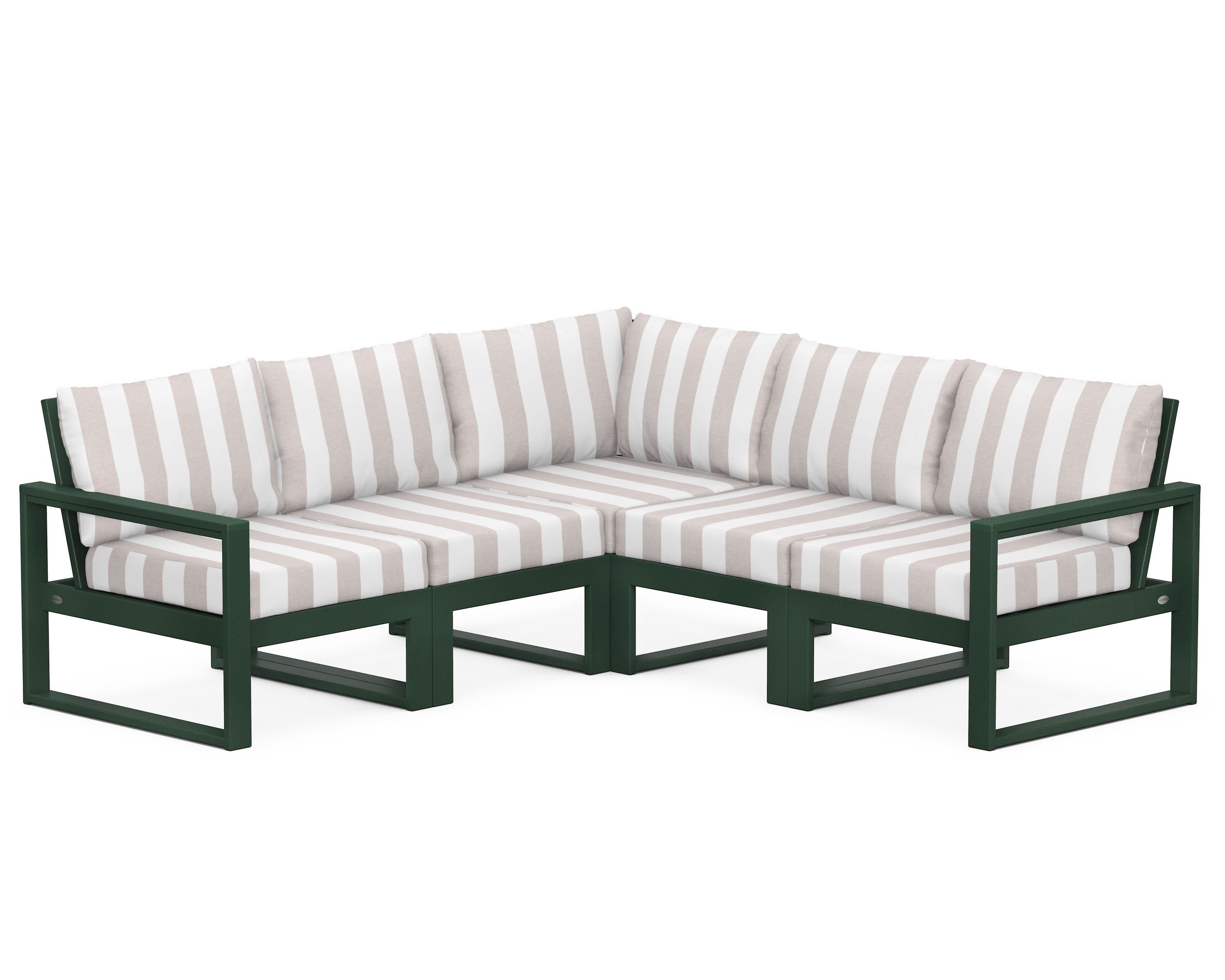 EDGE 5-Piece Modular Deep Seating Set in Green / Cabana Stripe Dune Burlap