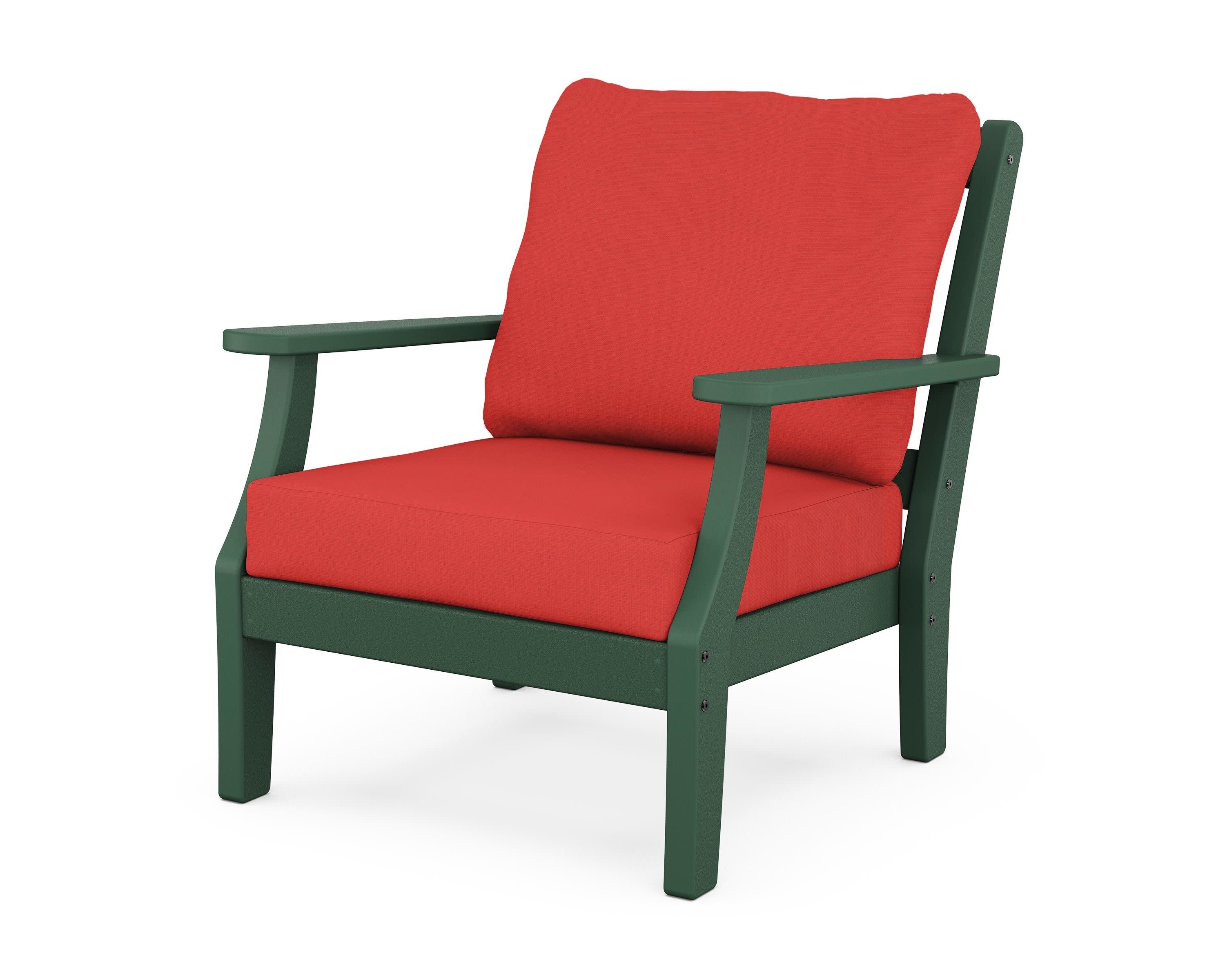 Chinoiserie Deep Seating Chair in Green / Crimson Linen