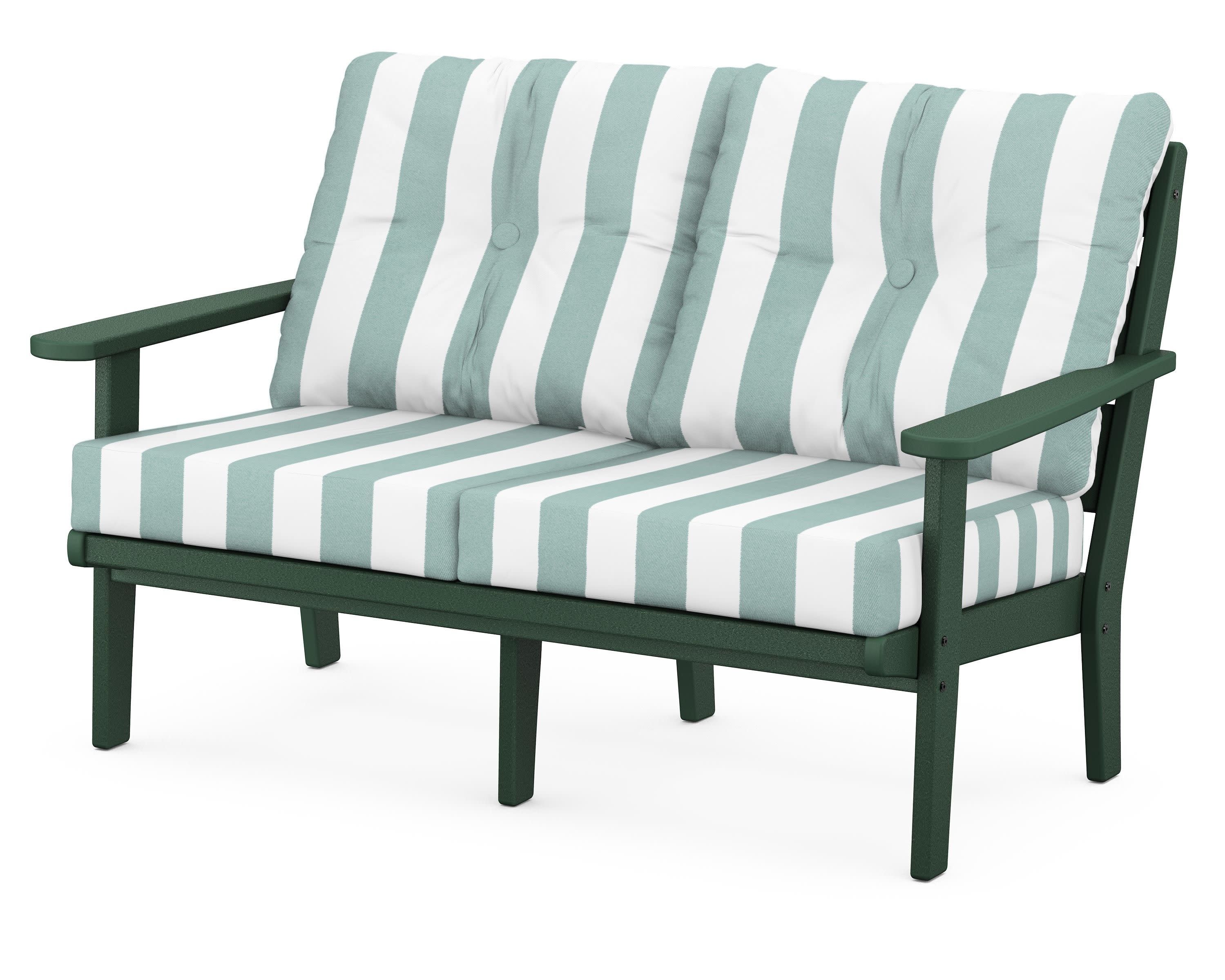 Lakeside Deep Seating Loveseat in Green / Cabana Stripe Glacier Spa