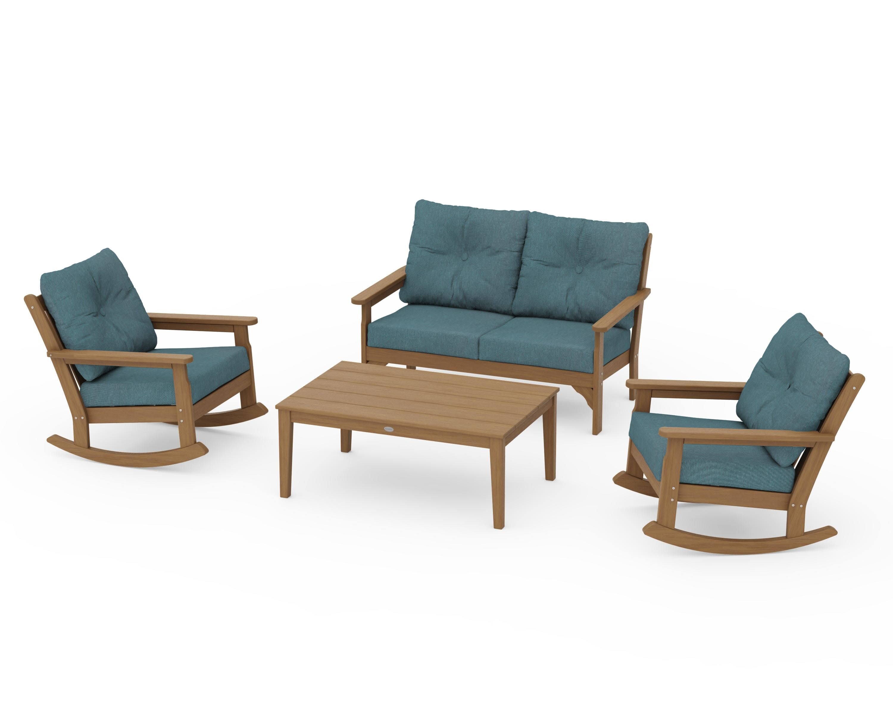 Vineyard 4-Piece Deep Seating Rocking Chair Set in Natural / Ocean Teal