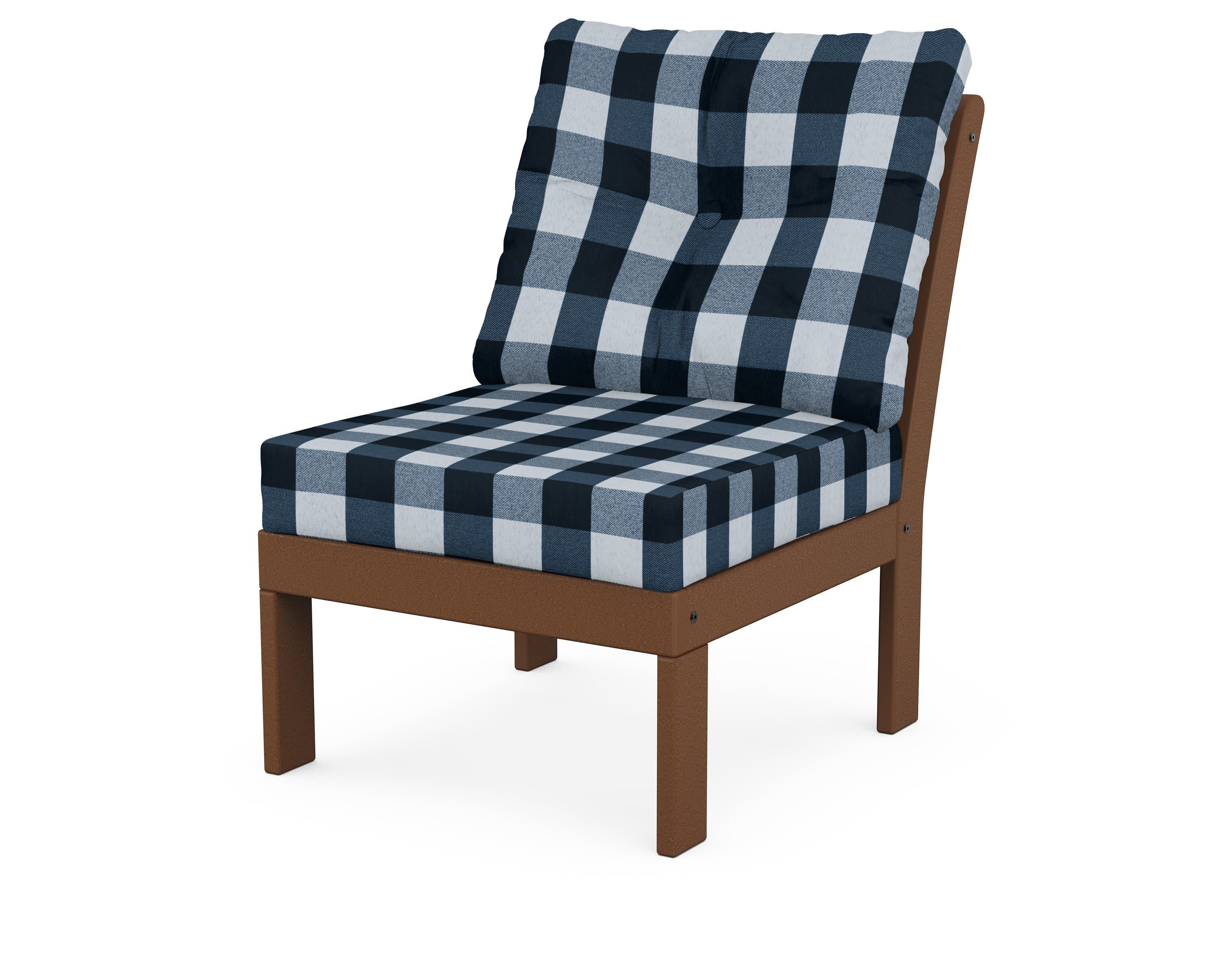 Vineyard Modular Armless Chair in Teak / Buffalo Plaid Marine Indigo