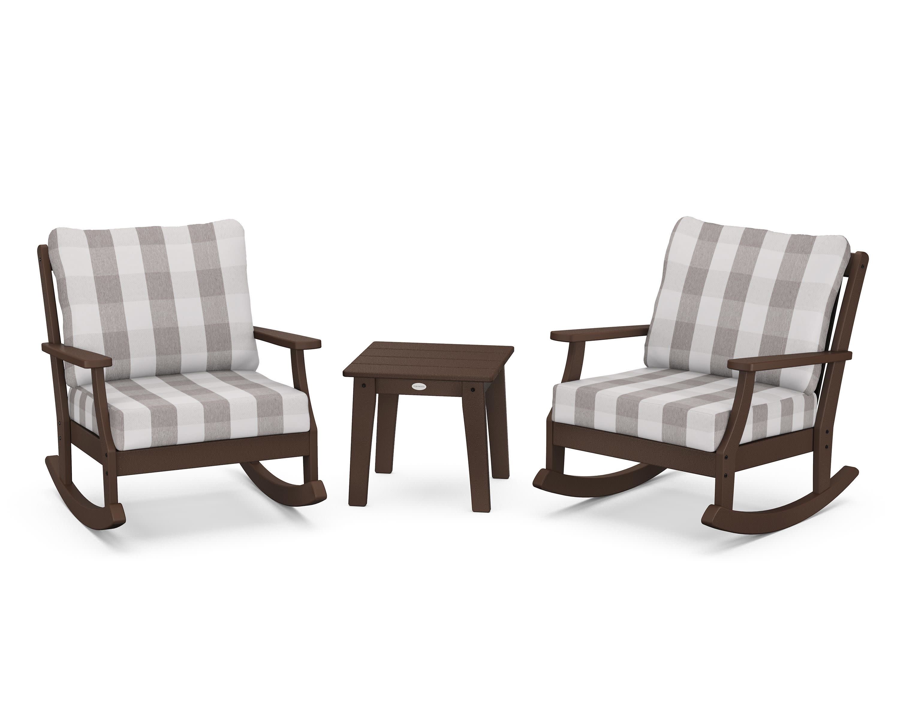 Braxton 3-Piece Deep Seating Rocker Set in Mahogany / Buffalo Plaid Grey Mist