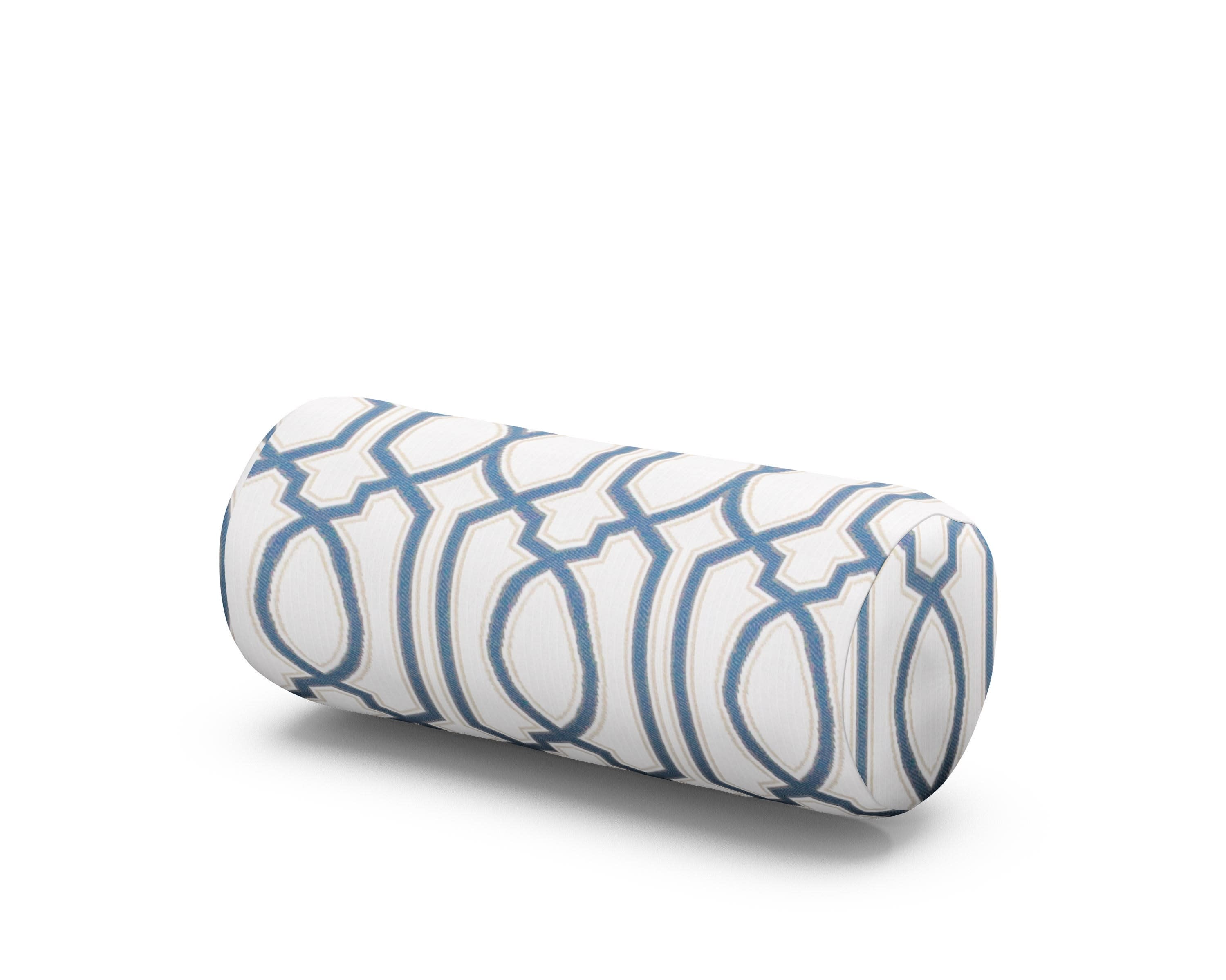 Outdoor Bolster Pillow in Chelsey Trellis Cobalt