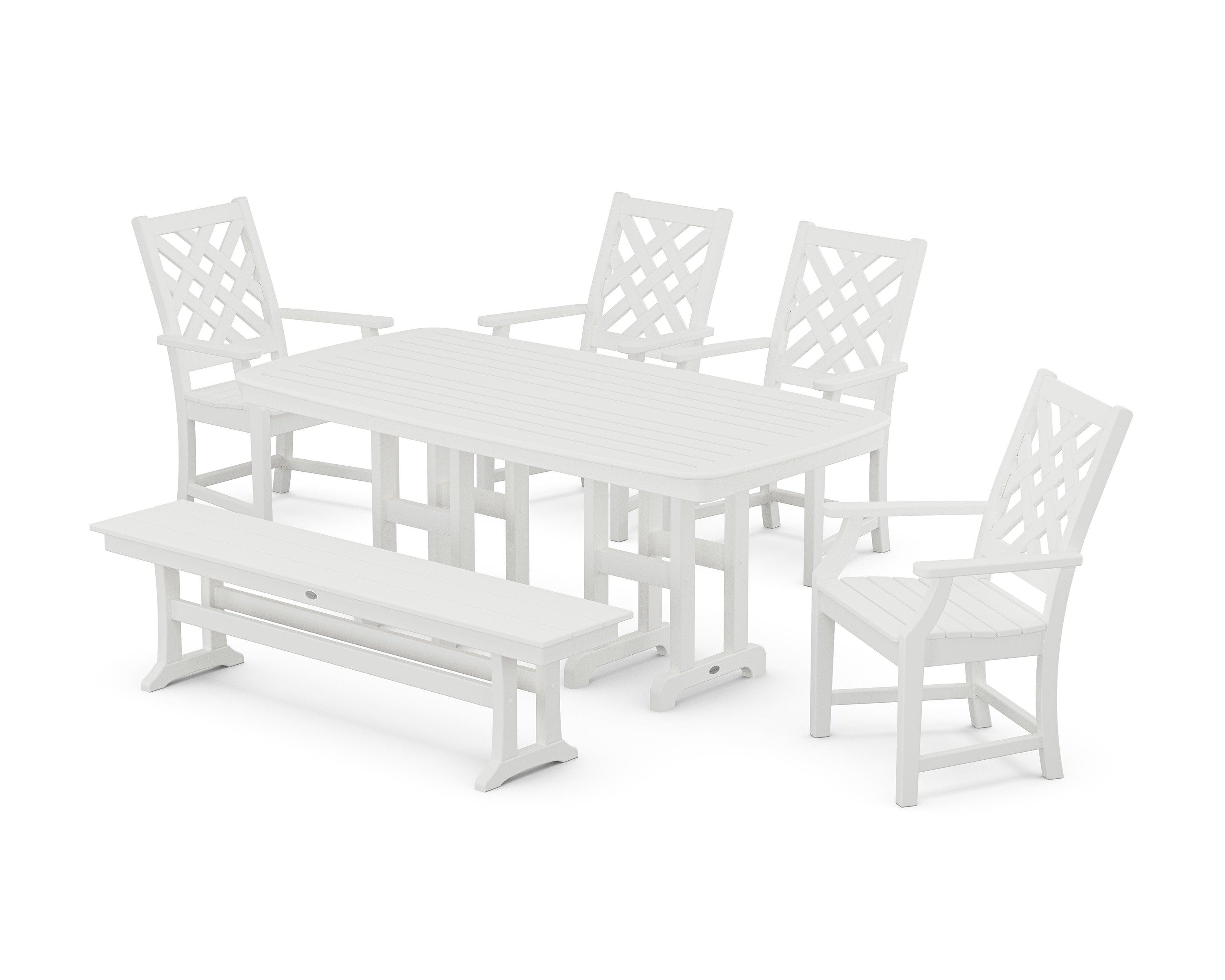 Wovendale 6-Piece Farmhouse Dining Set with Bench in White