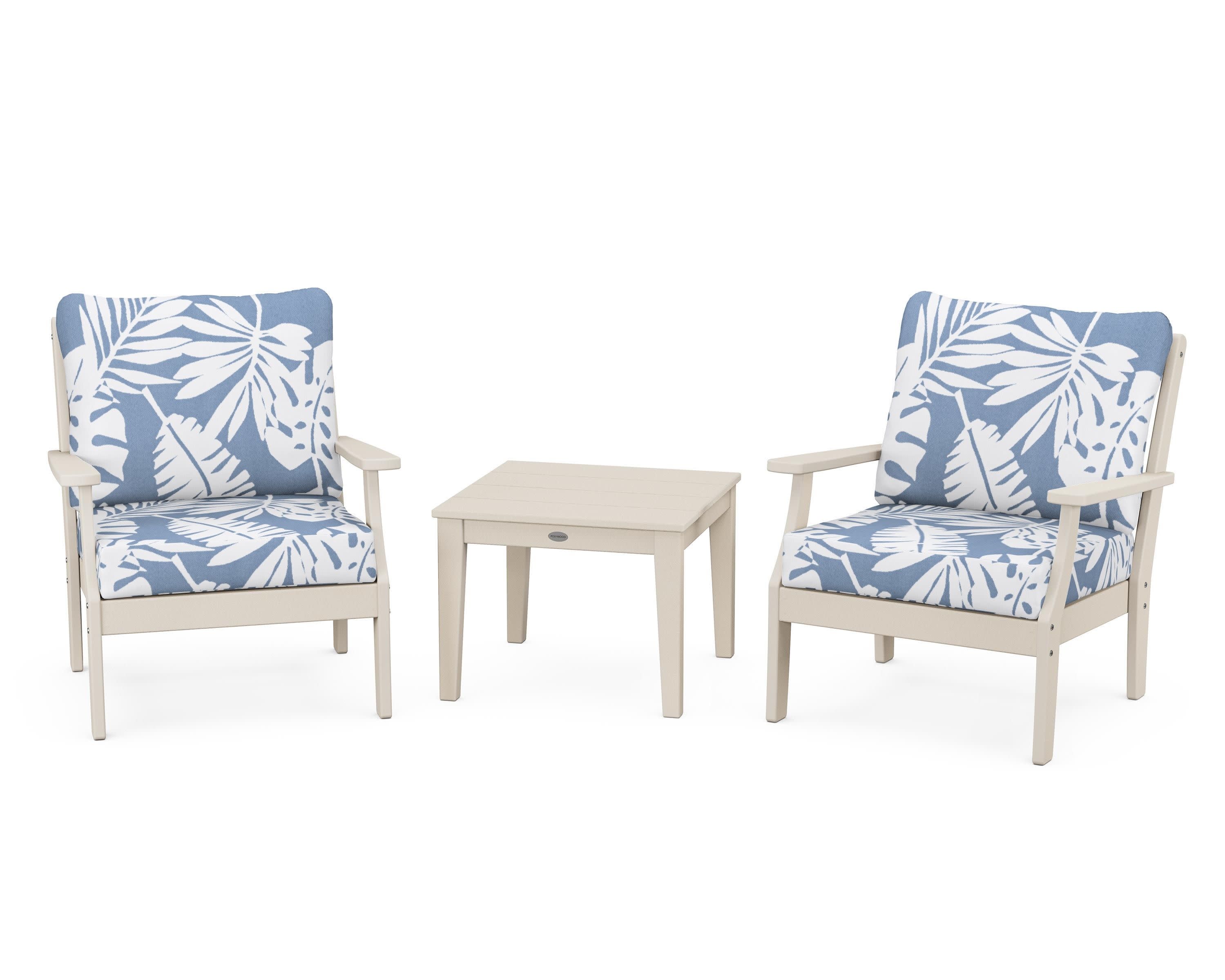 Braxton 3-Piece Deep Seating Set in Sand / Leaf Sky Blue