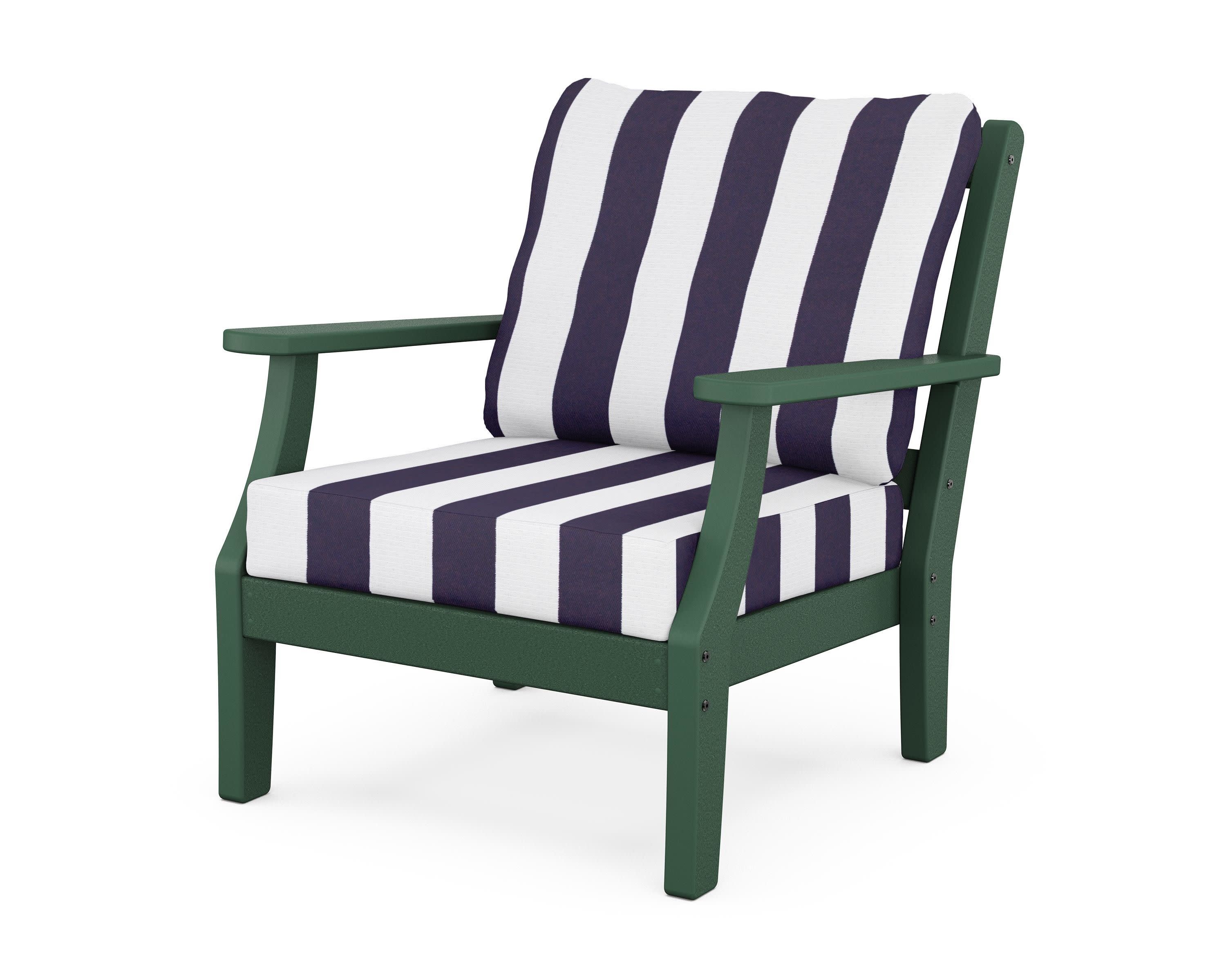 Chinoiserie Deep Seating Chair in Green / Cabana Stripe Navy