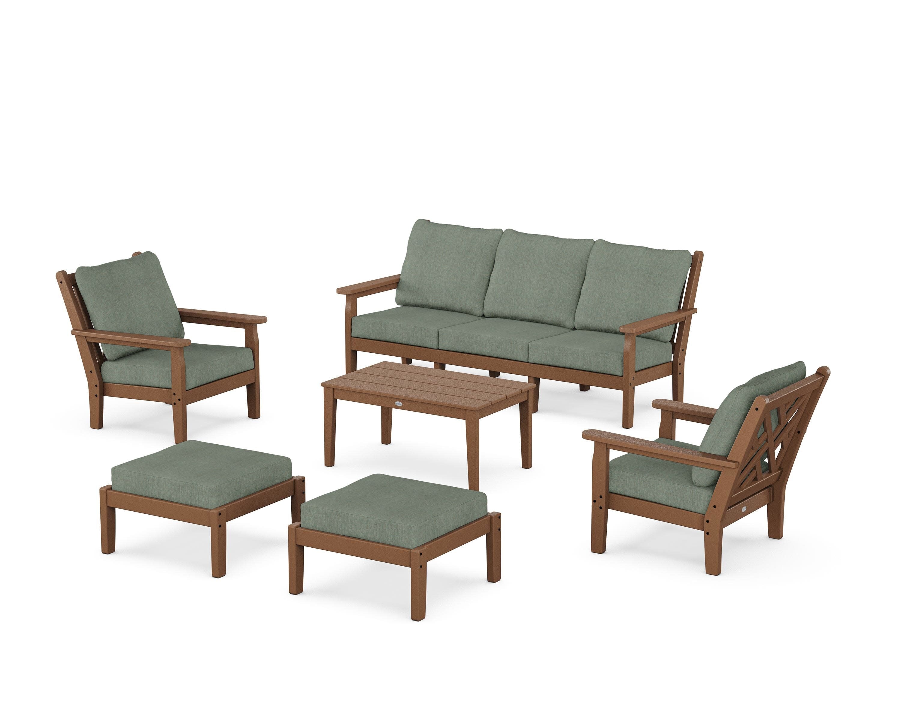 Chippendale 6-Piece Lounge Sofa Set in Teak / Cast Sage