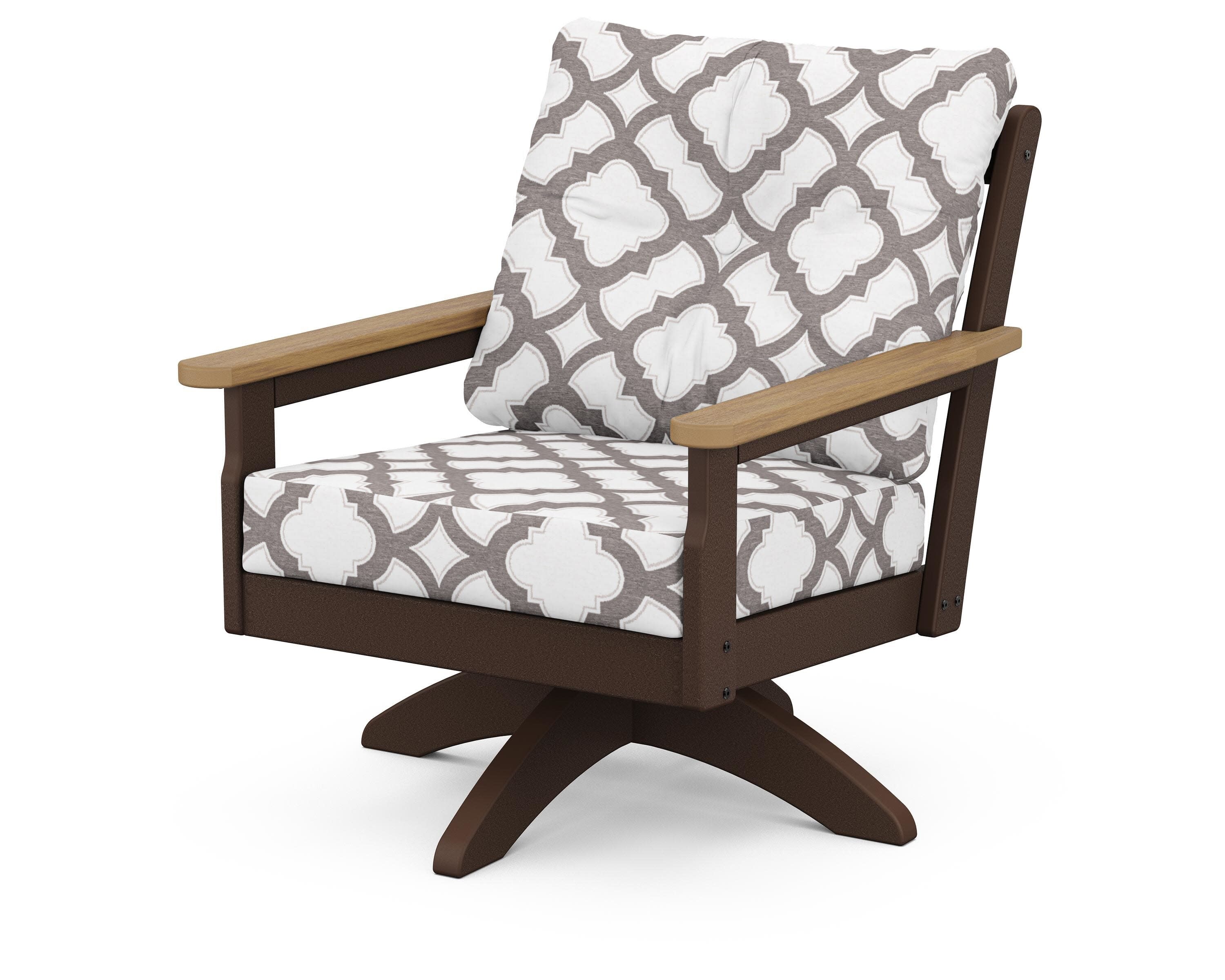 Vineyard Deep Seating Swivel Chair in Mahogany / Natural / Trellis Grey Mist