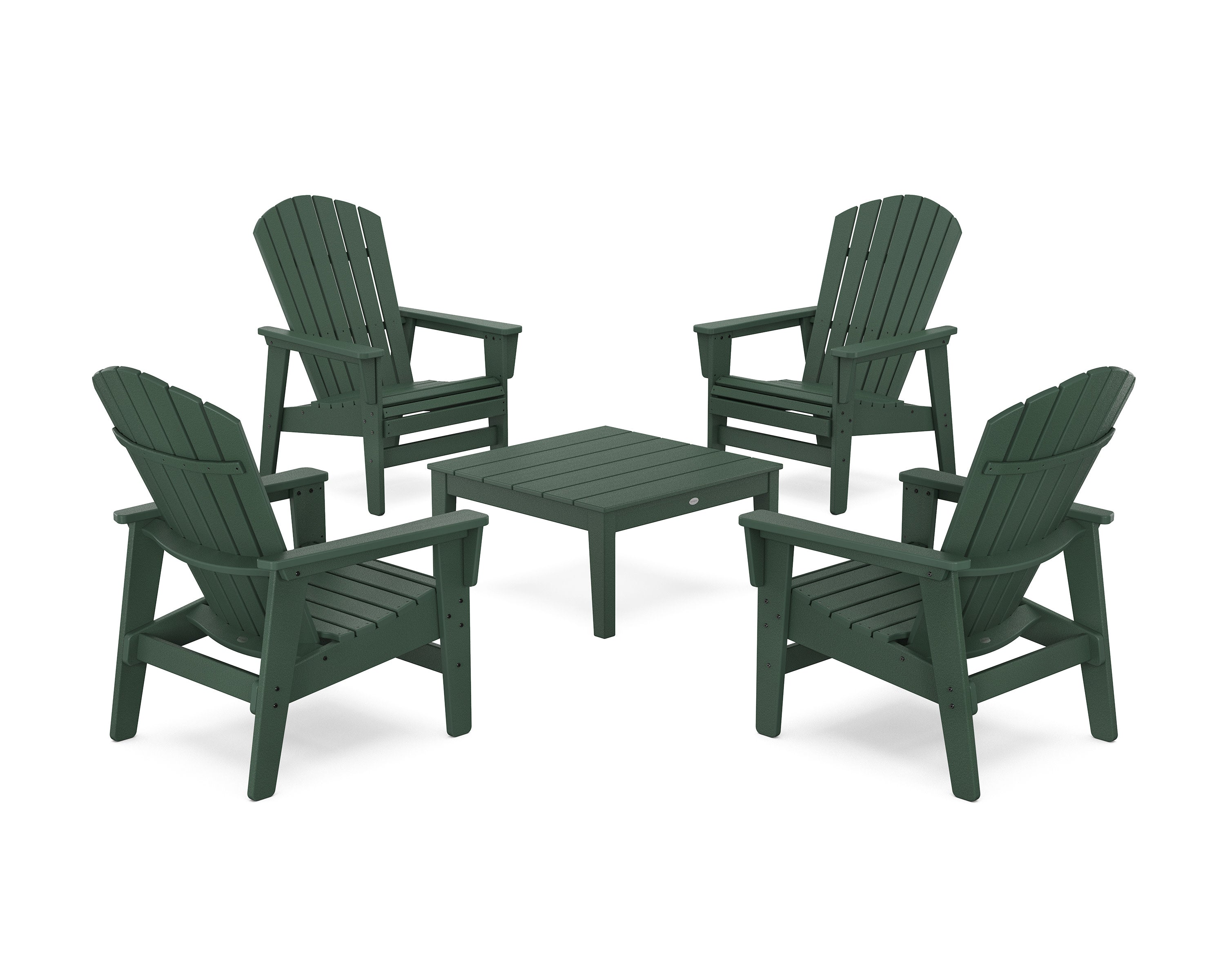 5-Piece Nautical Grand Upright Adirondack Chair Conversation Group in Green