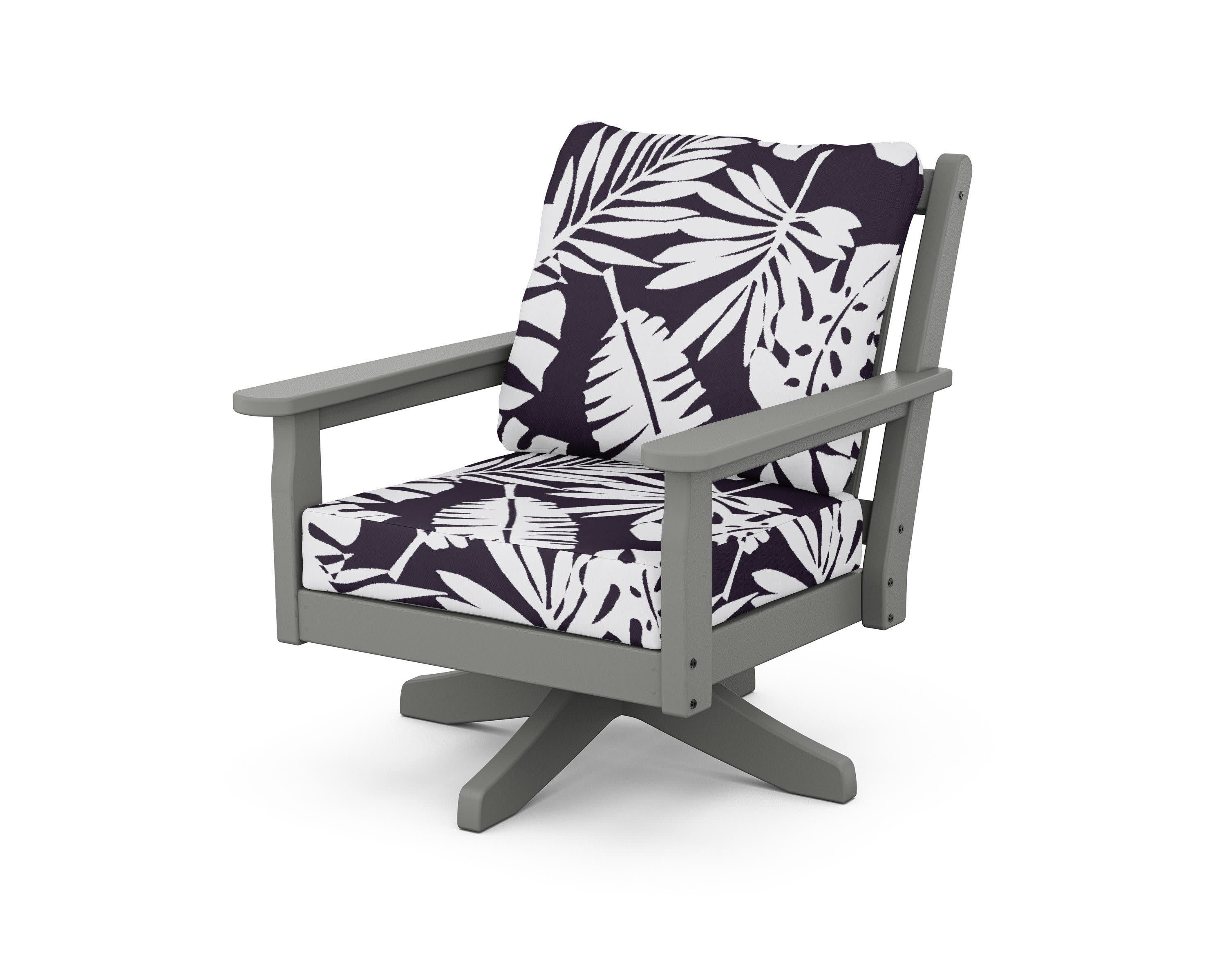 Chippendale Deep Seating Swivel Chair in Slate Grey / Leaf Navy
