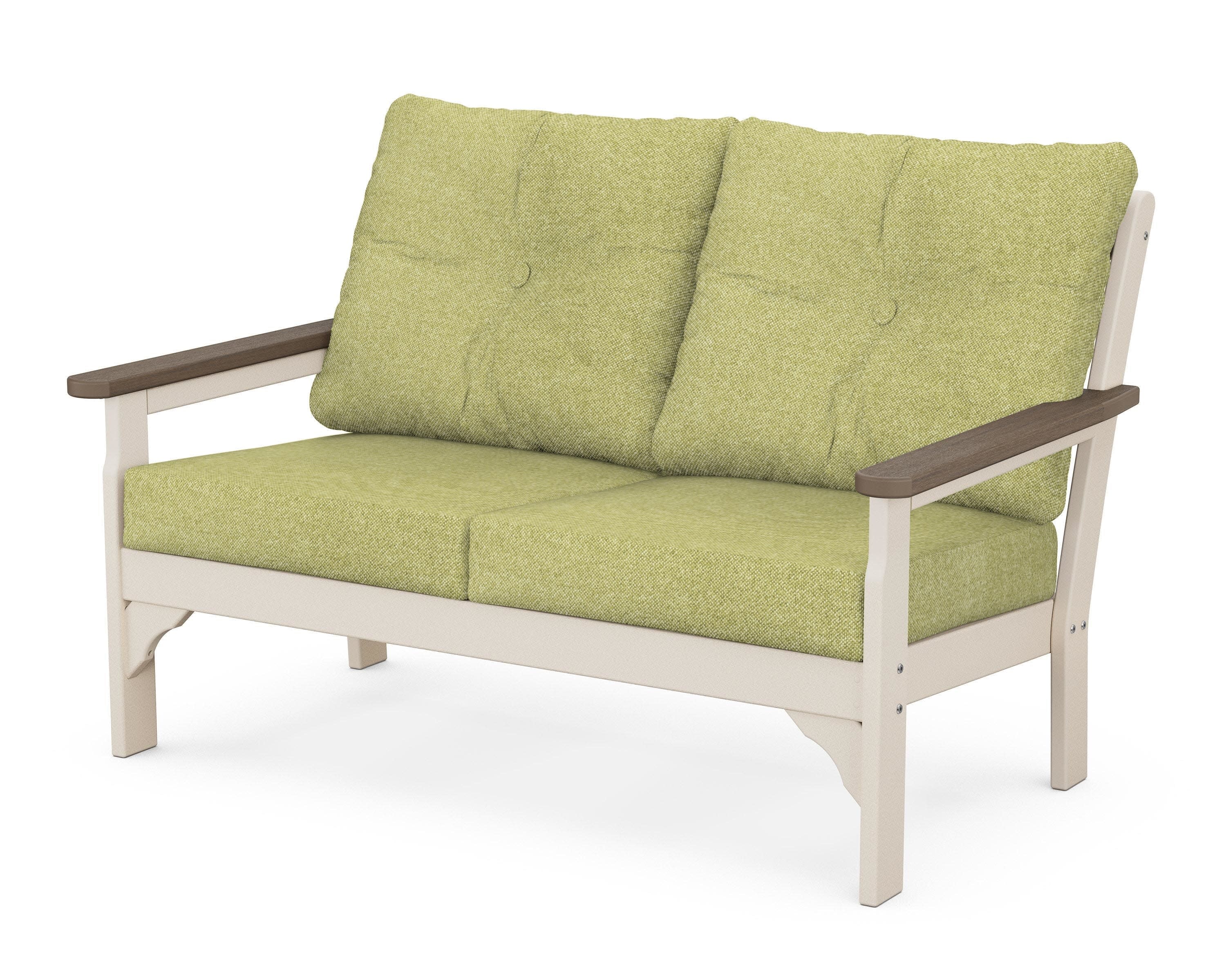 Vineyard Deep Seating Loveseat in Sand / Kona / Chartreuse Boucle