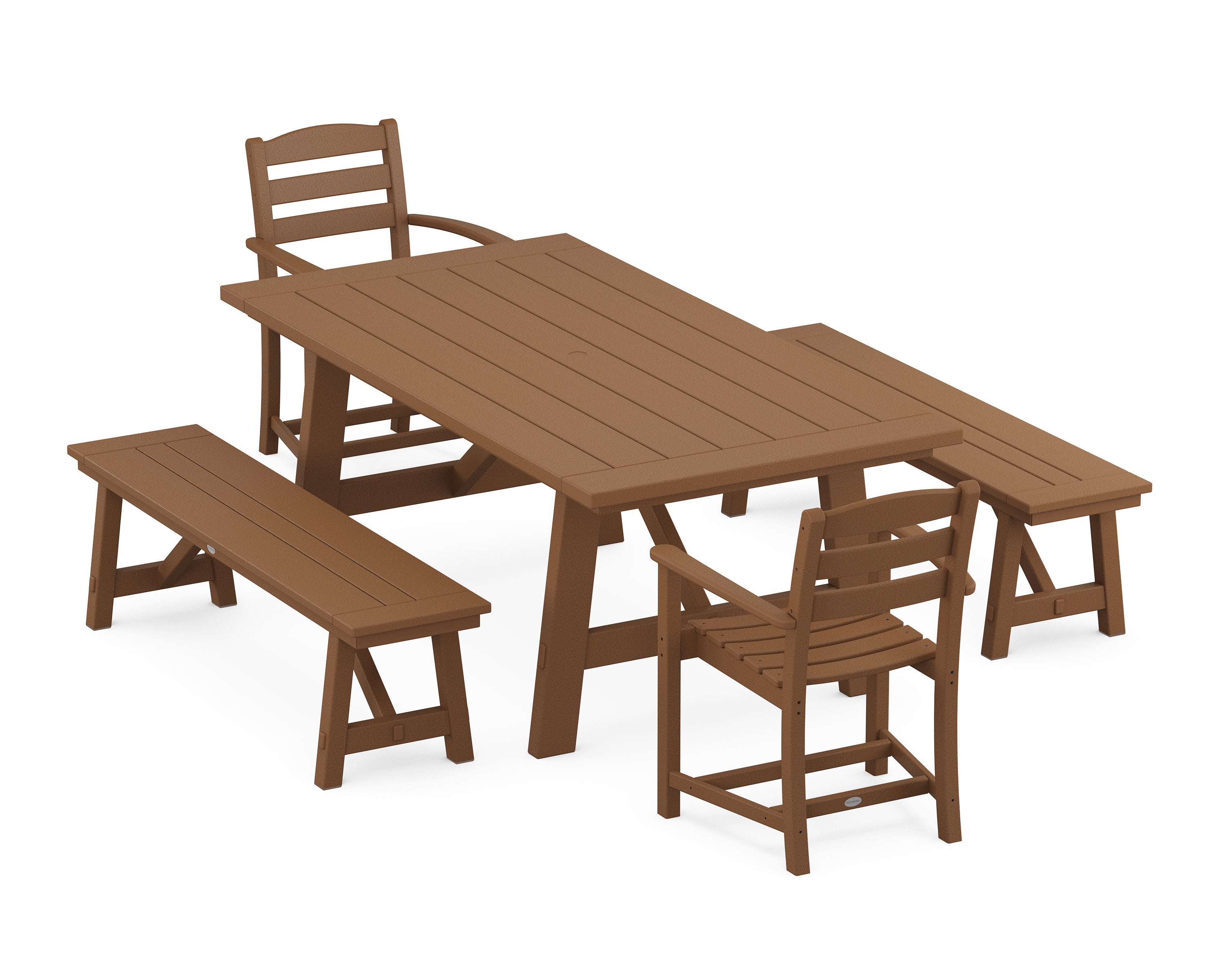 La Casa Caf 5-Piece Rustic Farmhouse Dining Set With Benches in Teak