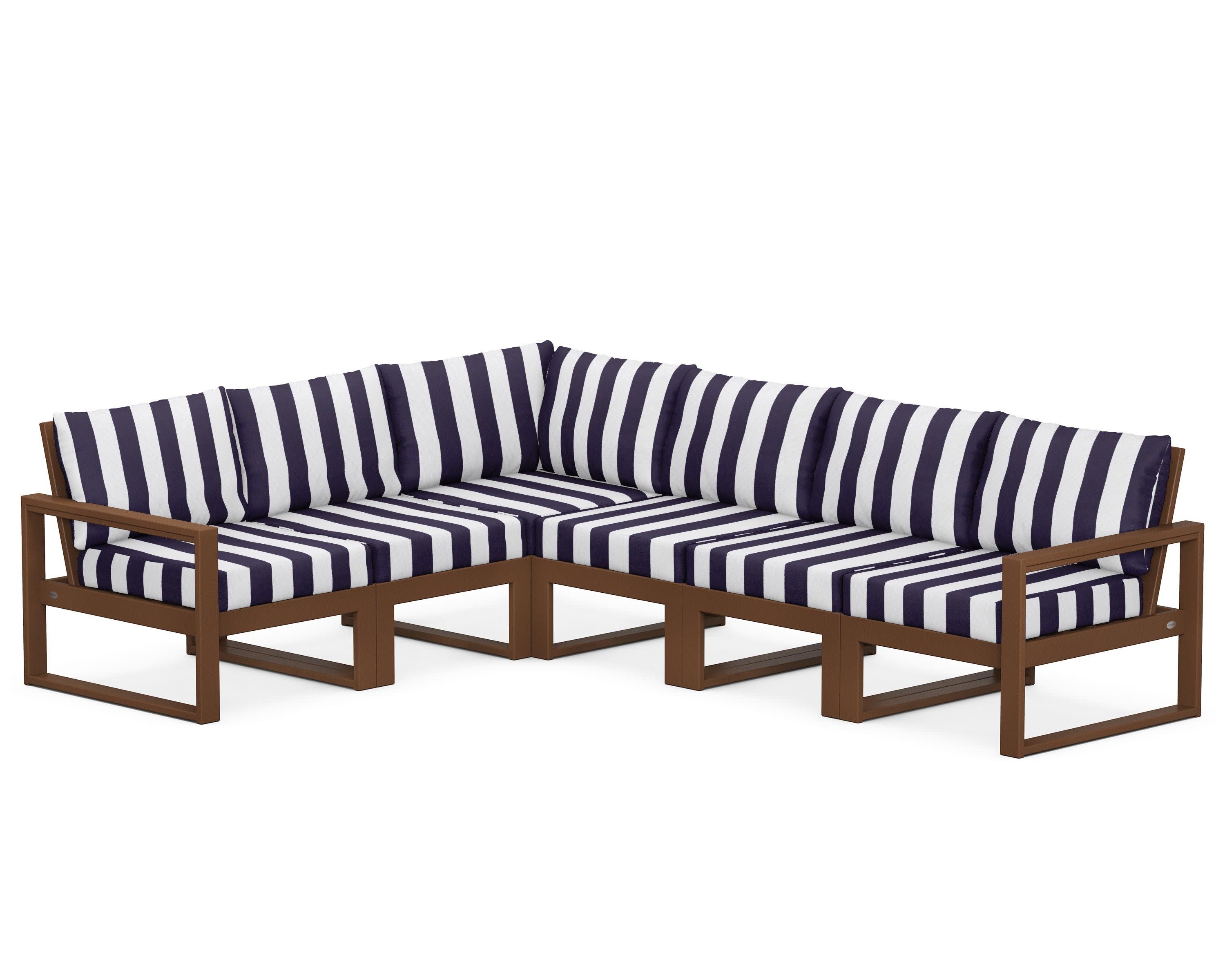 EDGE 6-Piece Modular Deep Seating Set in Teak / Cabana Stripe Navy