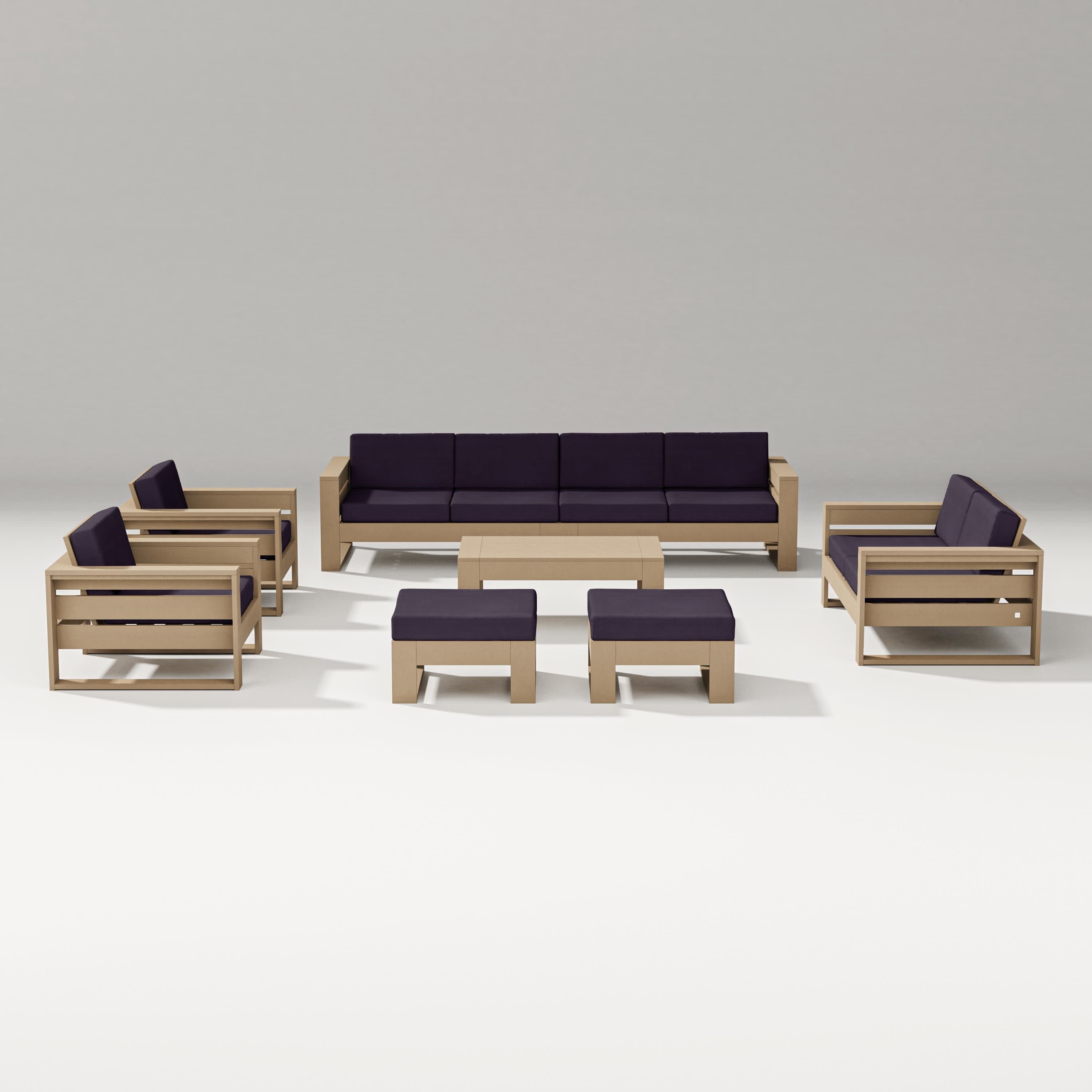 Latitude 8-Piece Lounge Sofa Set in Vintage Sahara / Navy Linen
