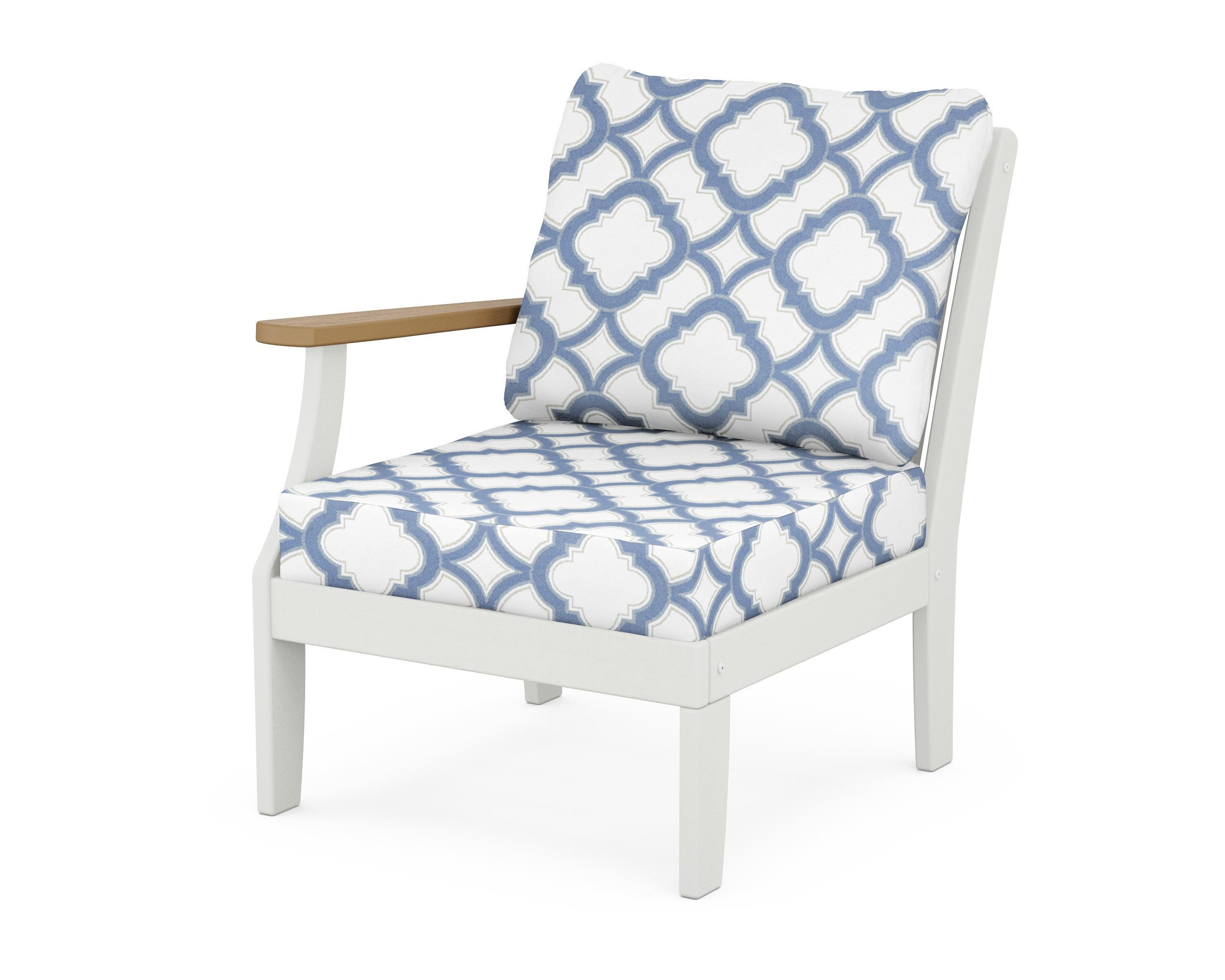 Braxton Modular Left Arm Chair in White / Natural / Trellis Sky Blue