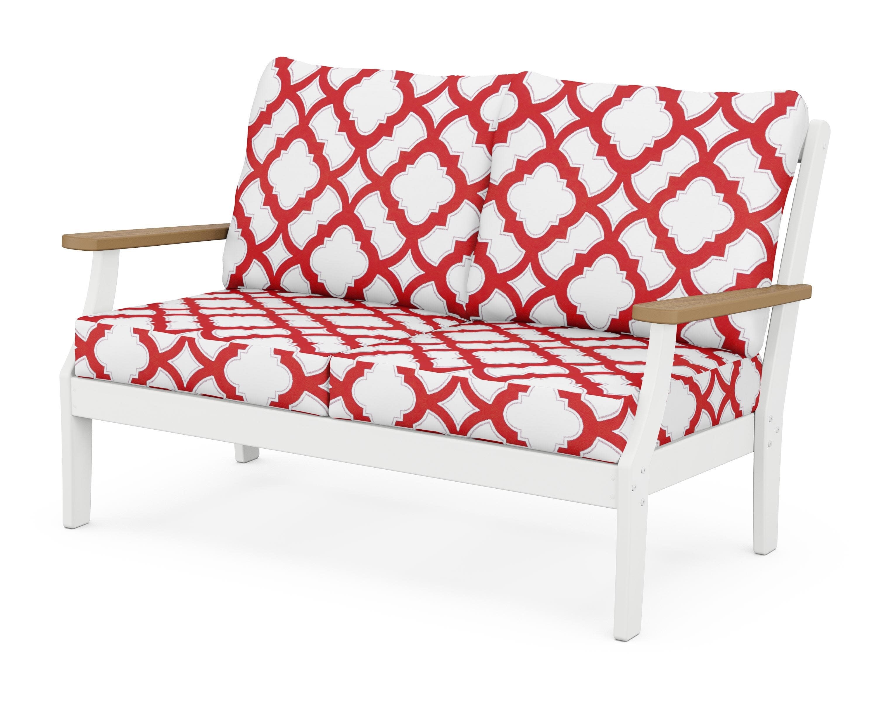 Braxton Deep Seating Loveseat in White / Natural / Trellis Crimson