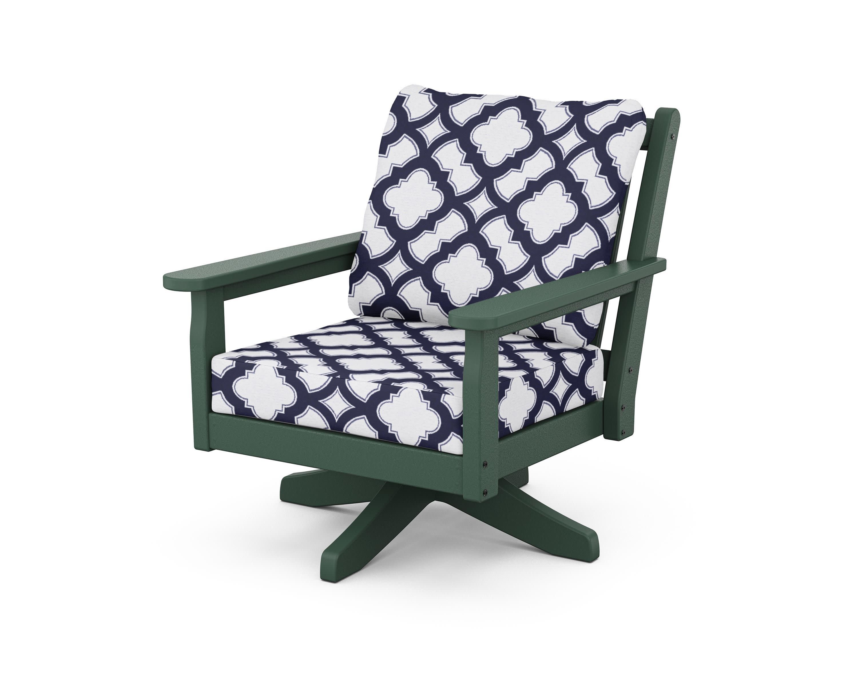 Chippendale Deep Seating Swivel Chair in Green / Trellis Navy