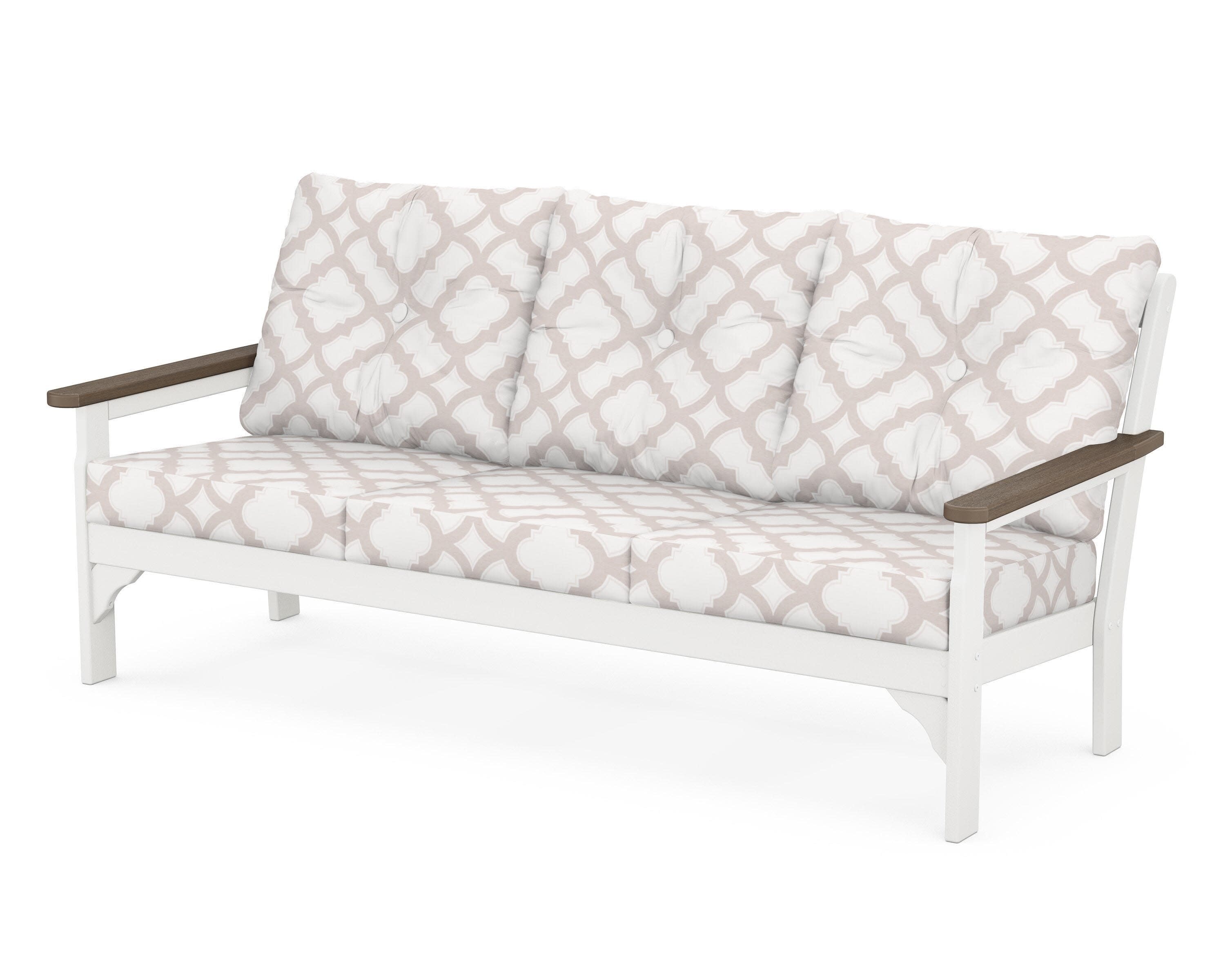 Vineyard Deep Seating Sofa in White / Kona / Trellis Dune Burlap