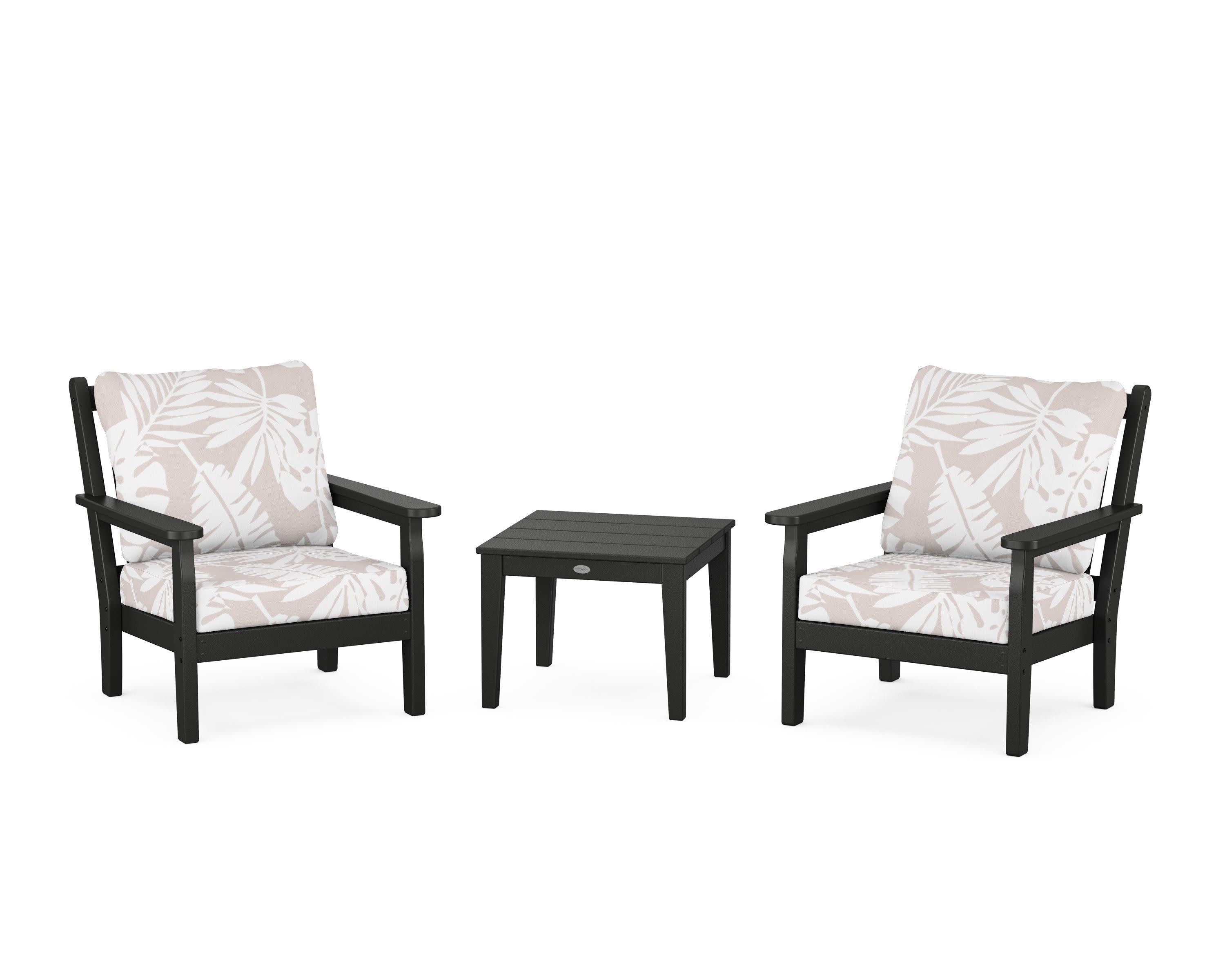 Chippendale 3-Piece Deep Seating Set in Black / Leaf Dune Burlap