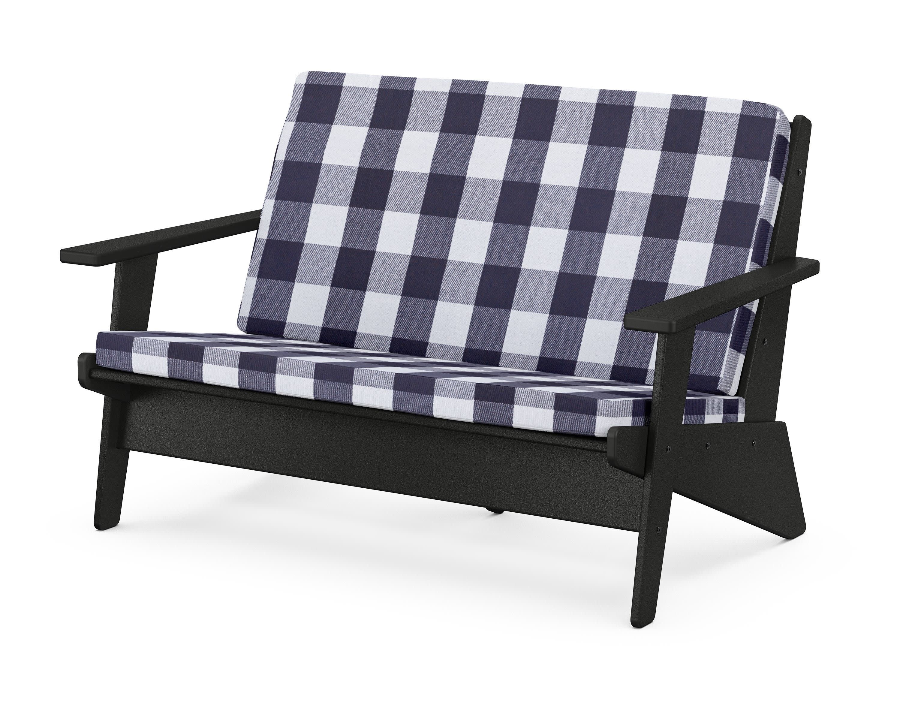 Riviera Modern Lounge Loveseat in Black / Buffalo Plaid Navy