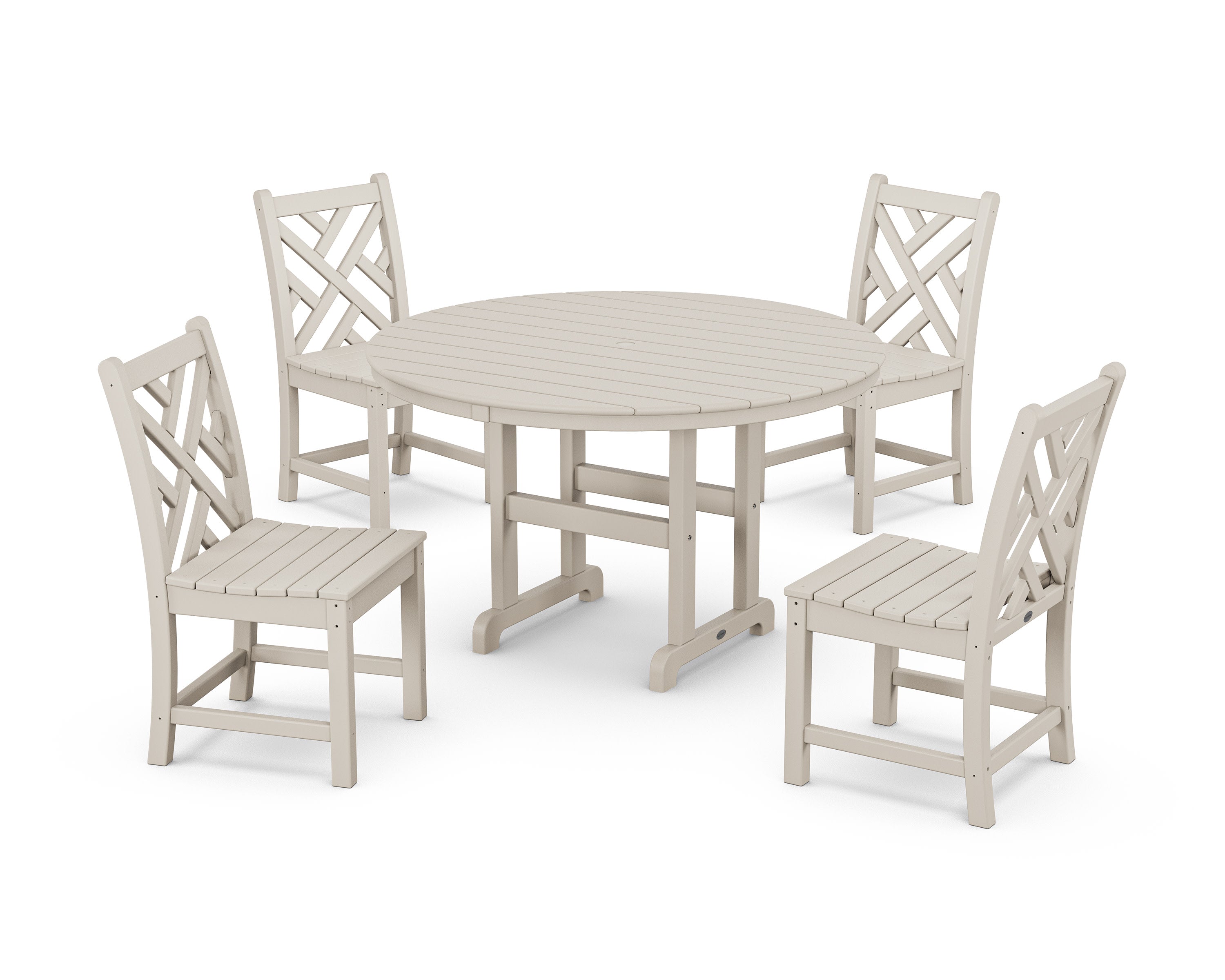 Chippendale 5-Piece Round Farmhouse Side Chair Dining Set in Sand