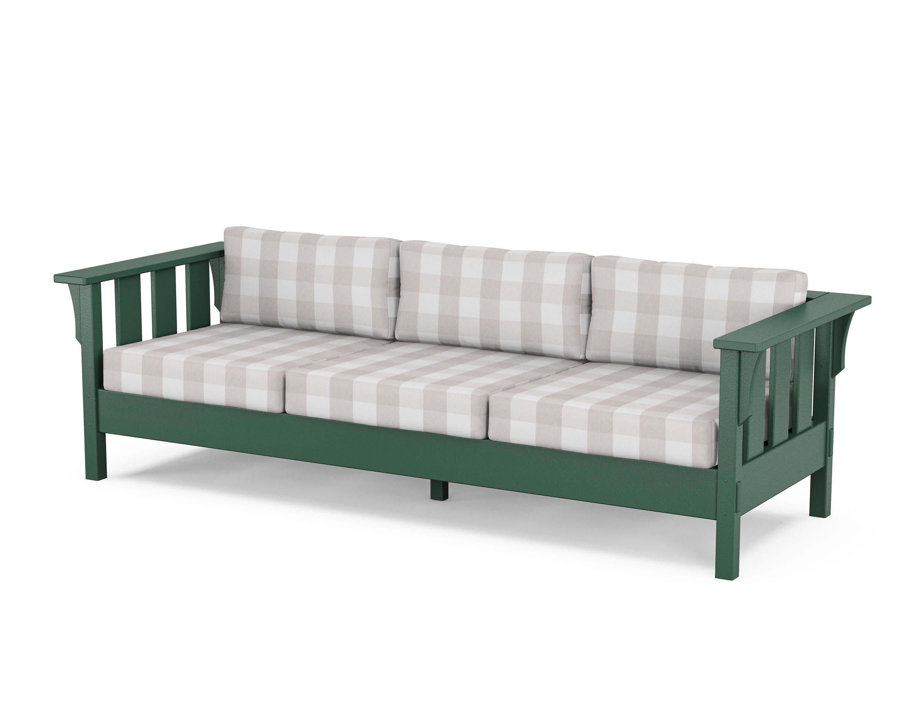 Acadia Deep Seating Sofa in Green / Buffalo Plaid Dune Burlap