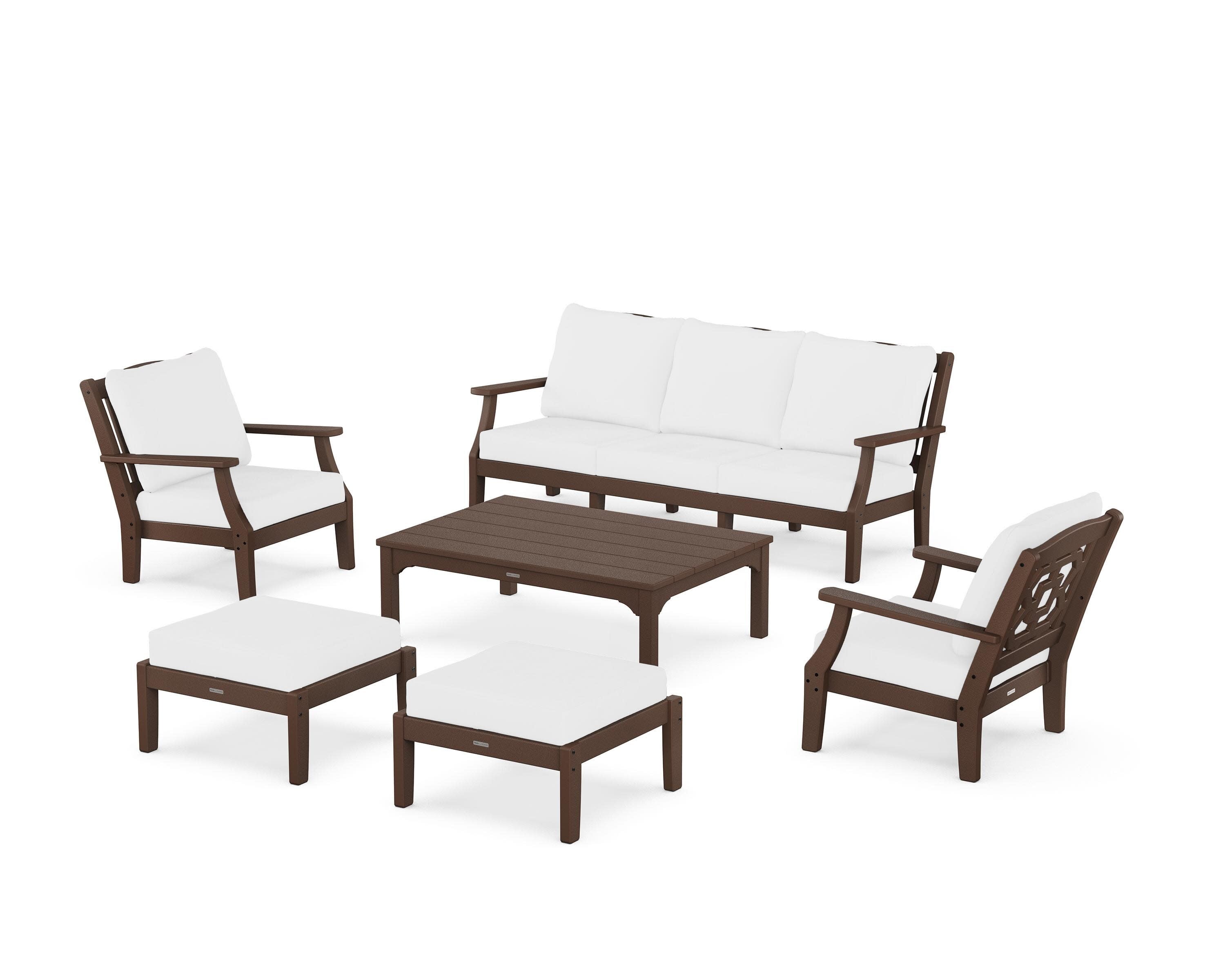 Chinoiserie 6-Piece Lounge Sofa Set in Mahogany / Natural