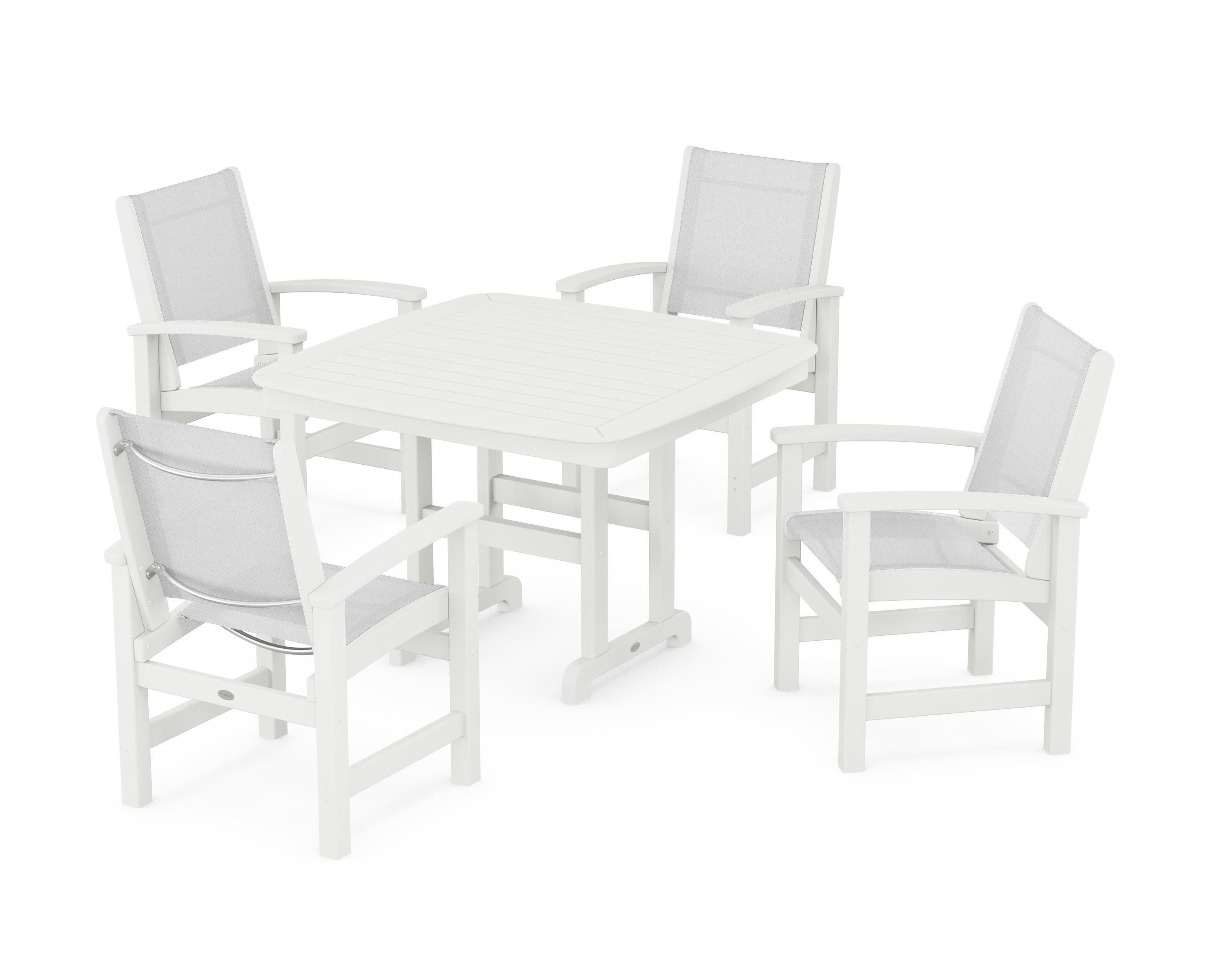 Coastal 5-Piece Dining Set in Vintage White / White Sling