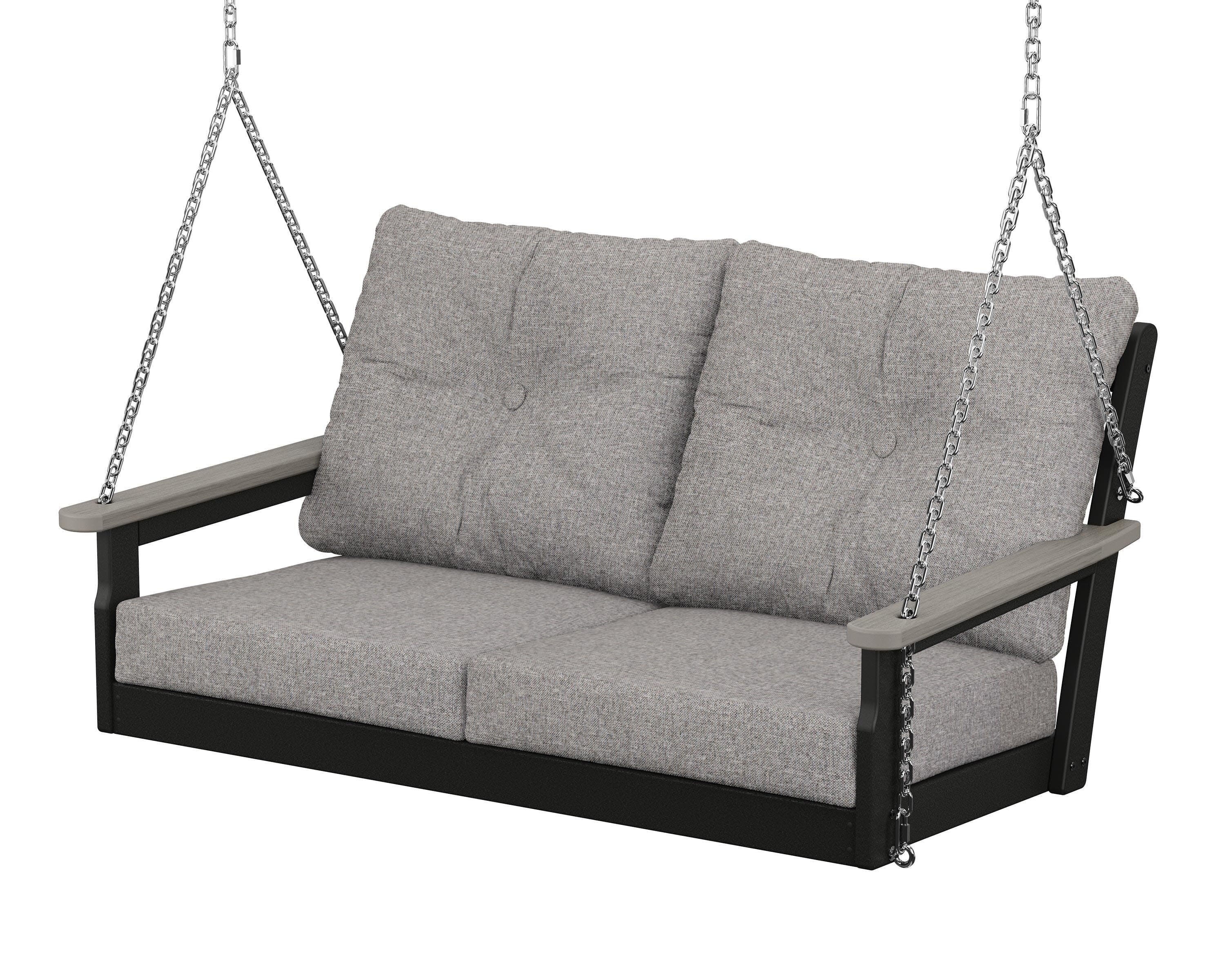 Vineyard Deep Seating Swing in Black / Driftwood / Grey Mist
