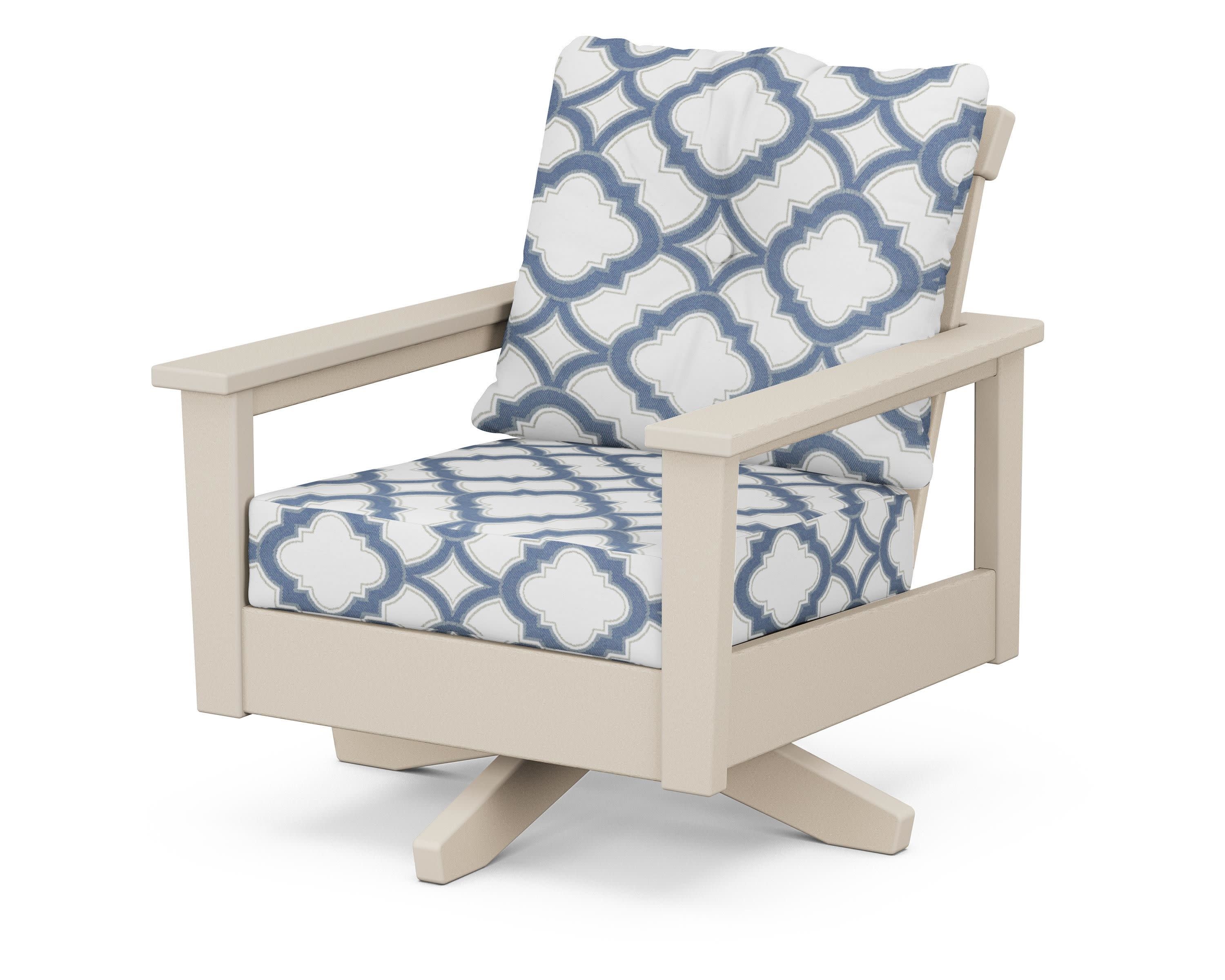 Prescott Deep Seating Swivel Chair in Sand / Trellis Sky Blue