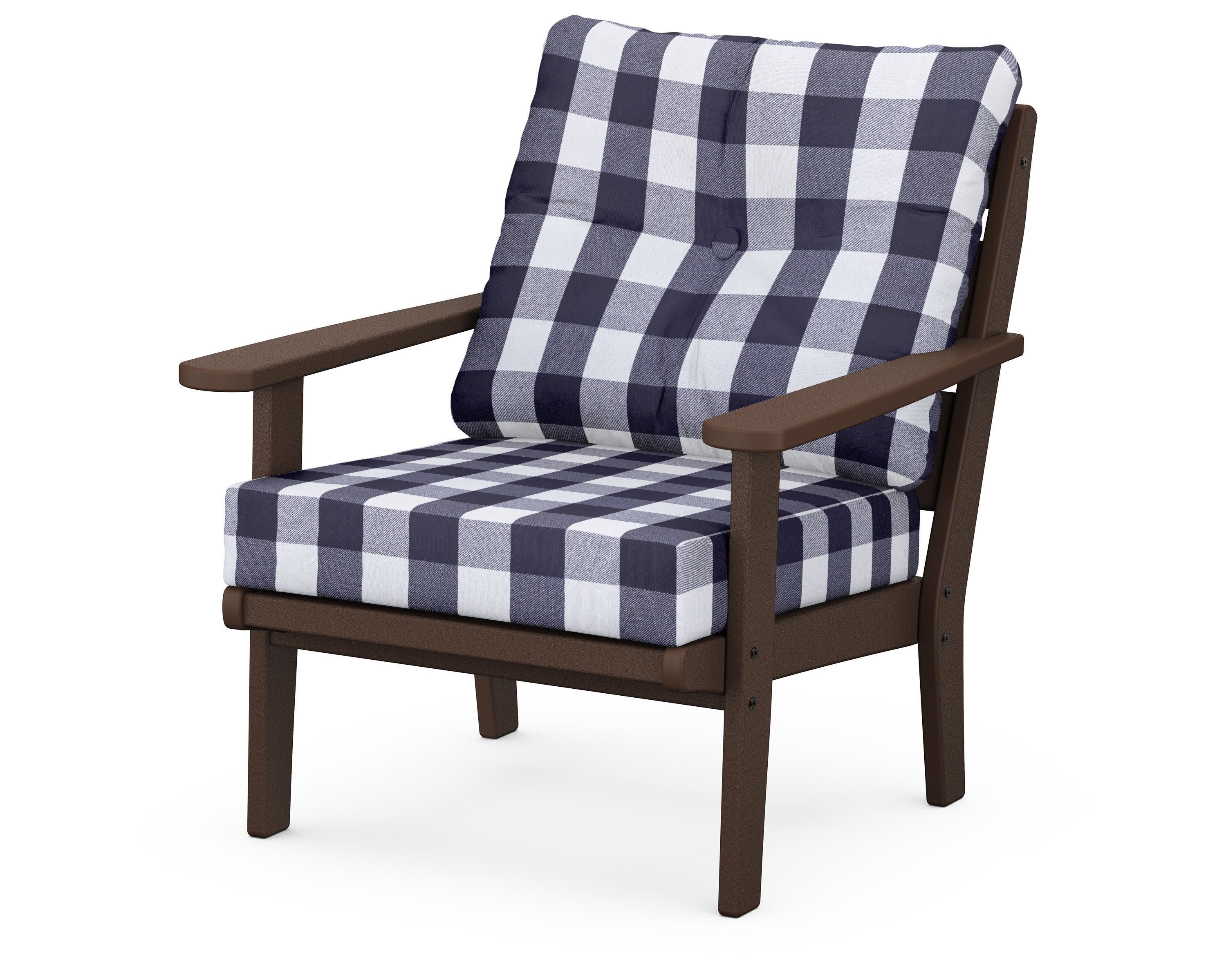 Lakeside Deep Seating Chair in Mahogany / Buffalo Plaid Navy